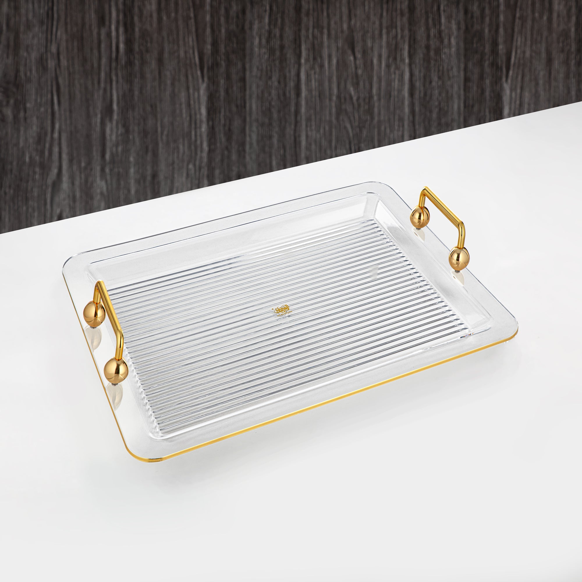 Almarjan Serving Tray 55CM, Acrylic, Gold Handle (FB03-550 ALLG) Ramadan Serveware