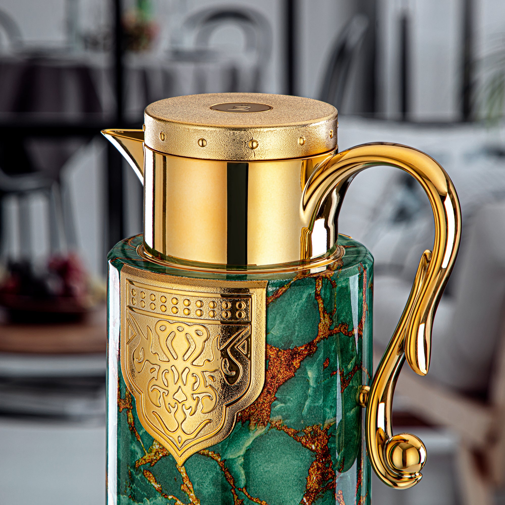 Almarjan 2 Pieces Vacuum Flask Set Green Marble & Gold - FG207 AB-100 SGMR/C