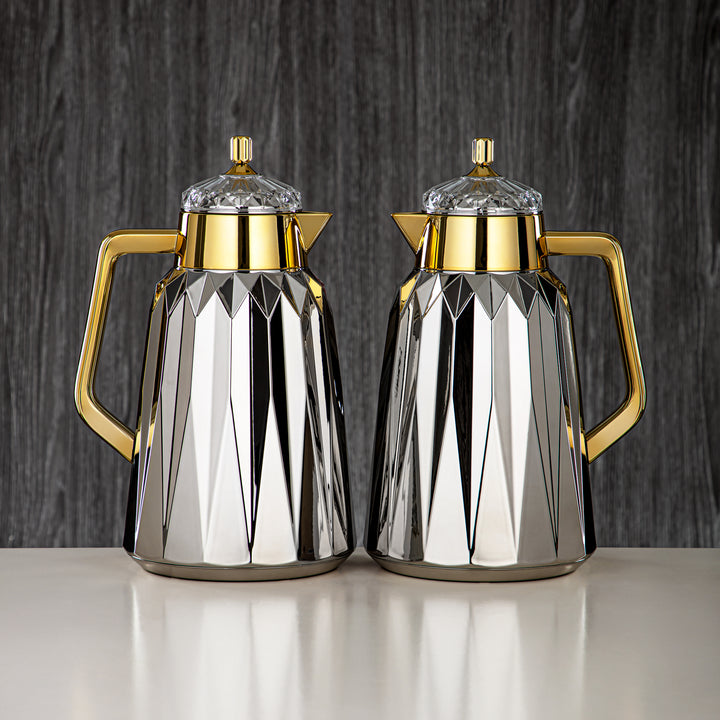 Almarjan Vacuum Flask Set - 1L + 1L, ABS, Silver & Gold, Mirror Finish | FG209AB-100 NI/G