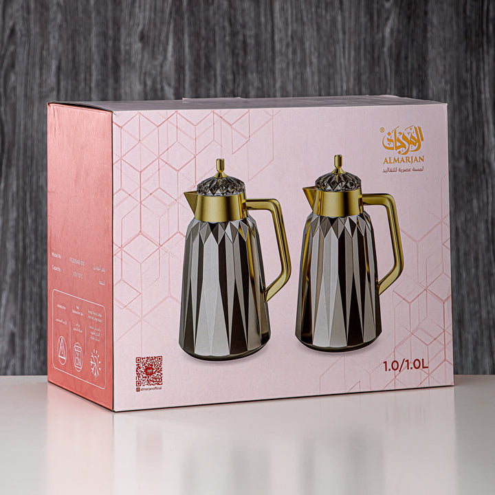 ألمرجان طقم ترامس - 1 لتر + 1 لتر، ABS، أبيض لؤلؤي وفضي، تشطيب مرآة | FG209AB-100 PW/C