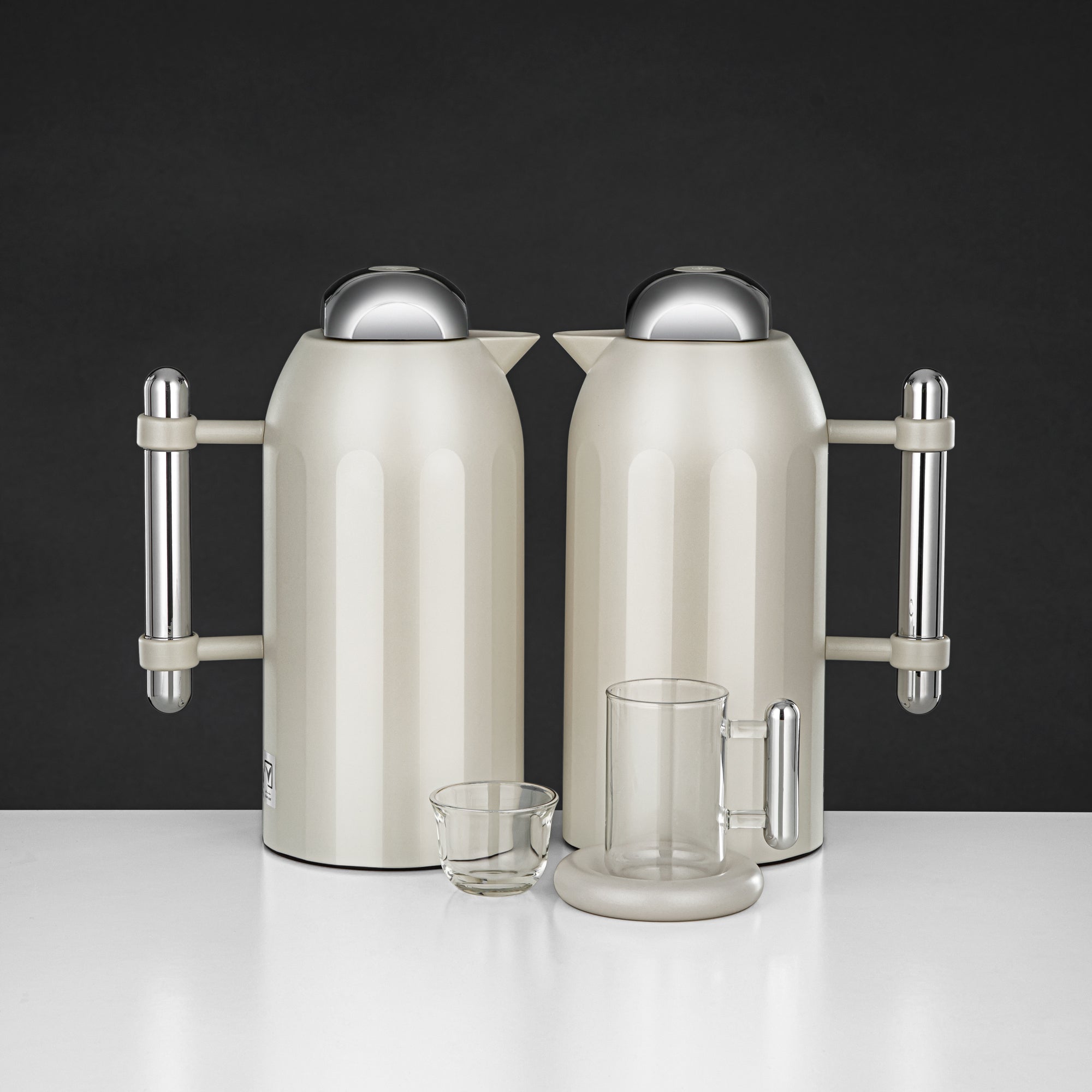 Almarjan Vacuum Flask Set 21-Piece Matt Pearl White with Silver Handle & Cover 1L + 1L (FG211-21 MPW/C) – Complete Serving | Ramadan & Gatherings