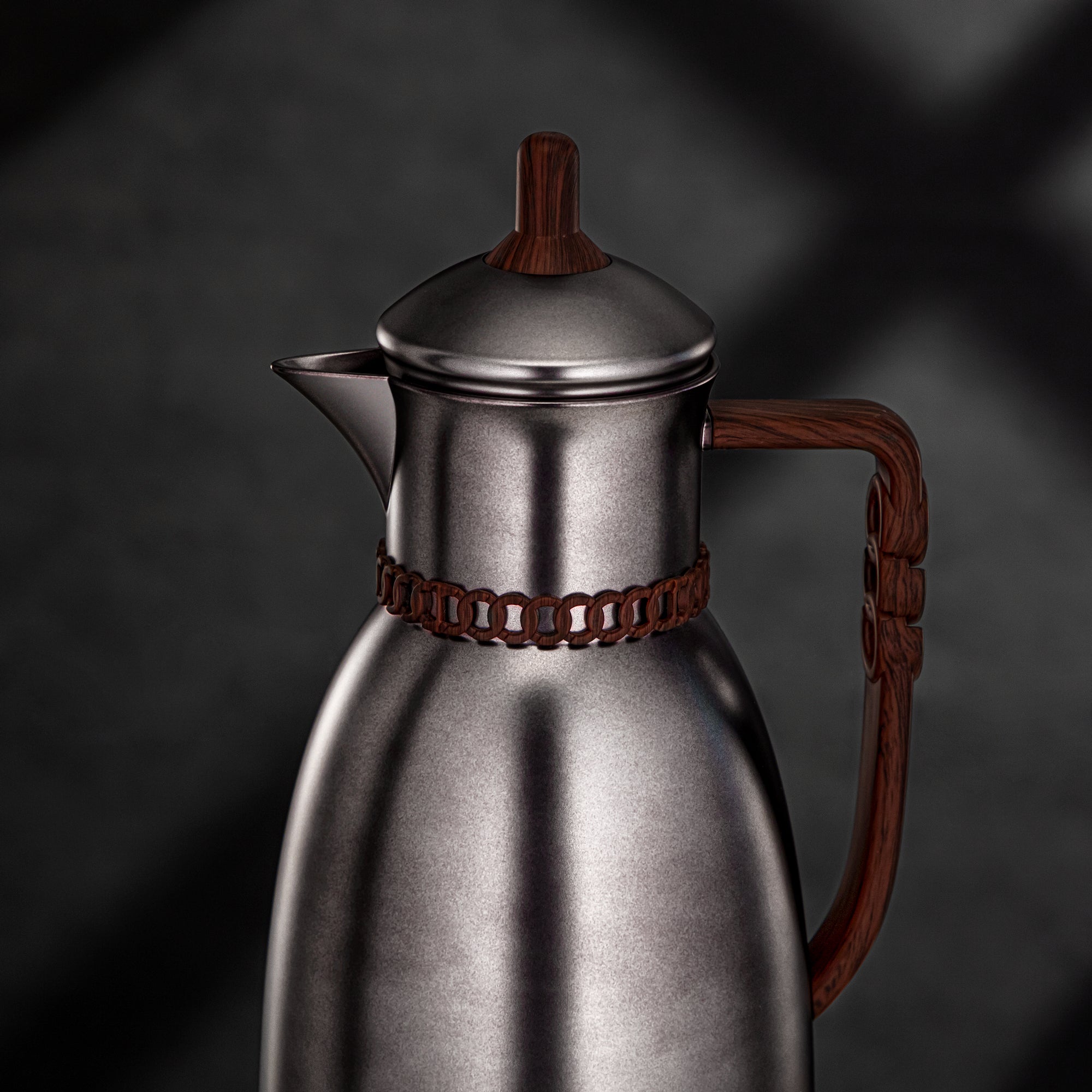 طقم ترامس المرجان سعة 0.7 لتر و1 لتر باللون الأسود المعدني والخشب الداكن