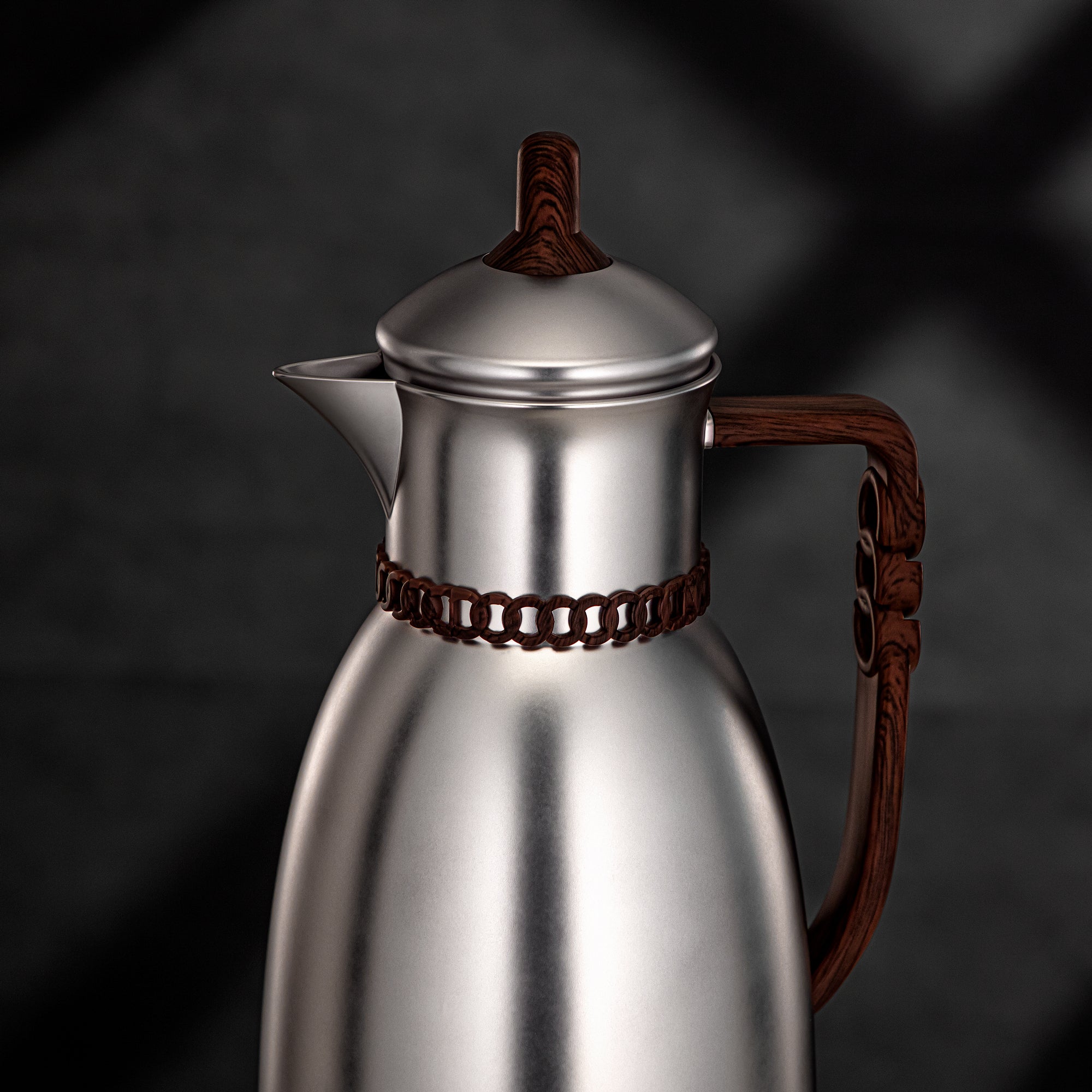 Almarjan Vacuum Flask Set 0.7L & 1L Matt Nickel & Dark Wood