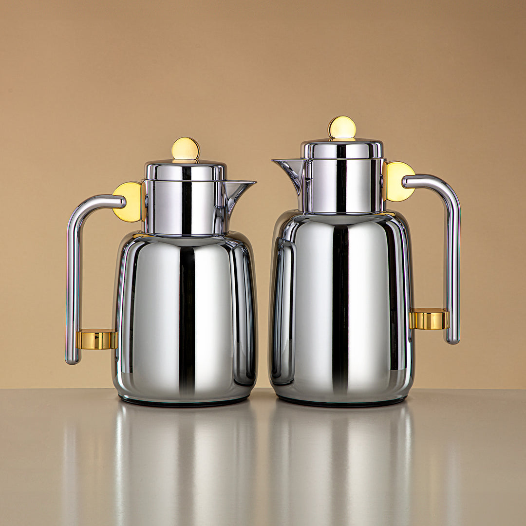 Almarjan Vacuum Flask Set - 0.7L + 1L, Silver & Gold (FG808-070/100 G/C) - For Serving Tea & Coffee