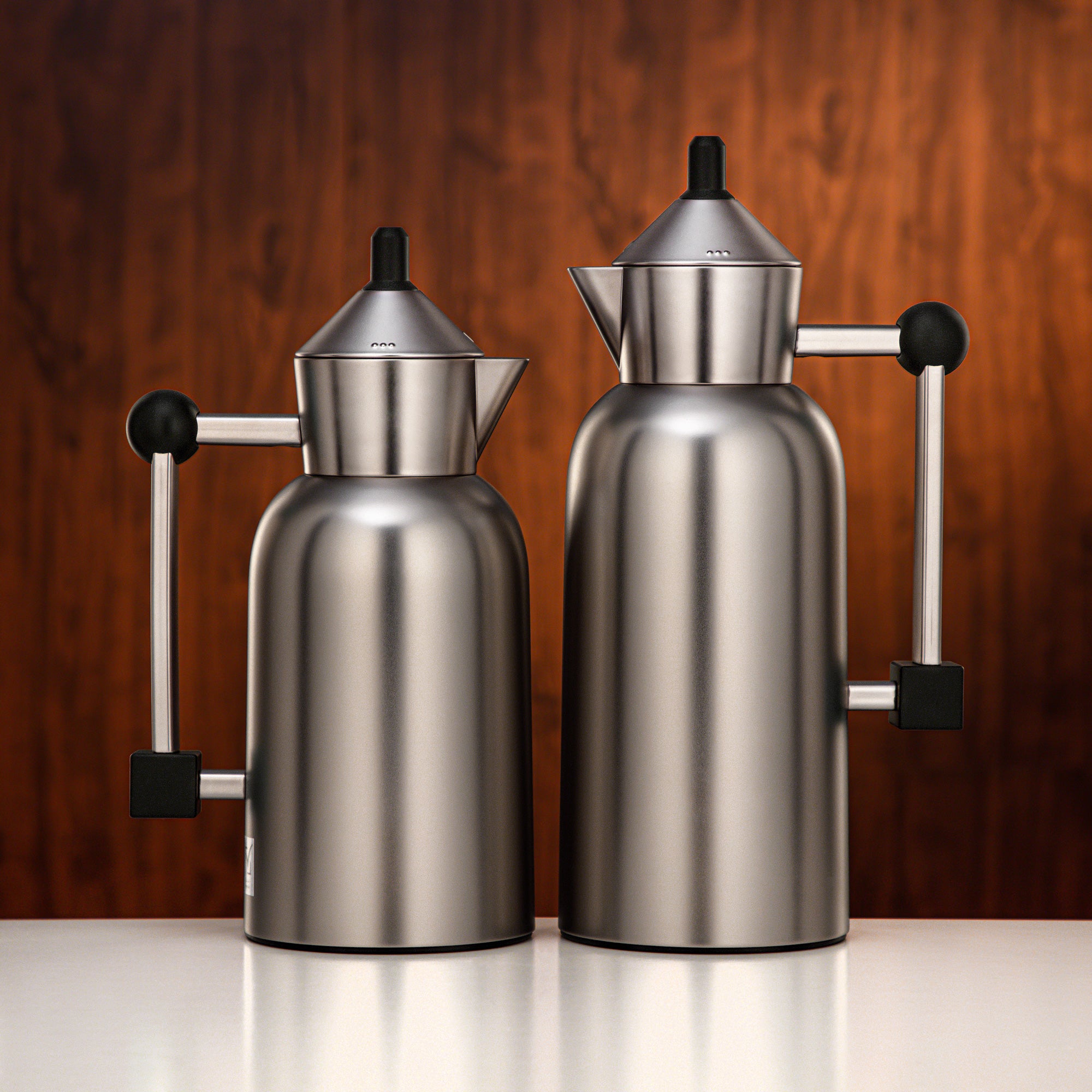 Almarjan Vacuum Flask Set 0.7L + 1L Matt Nickel & Matt Black