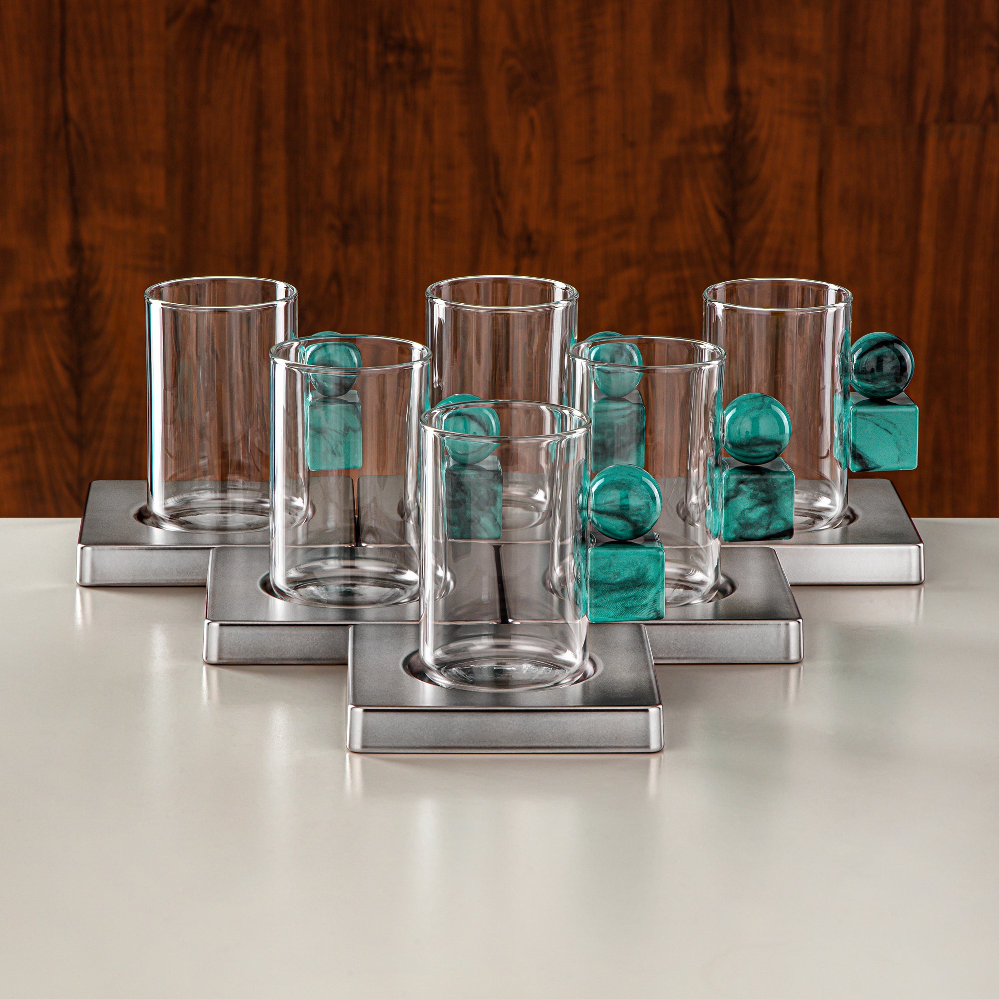 Almarjan Tea Set 18 Pieces Matt Nickel & Tiffany Green