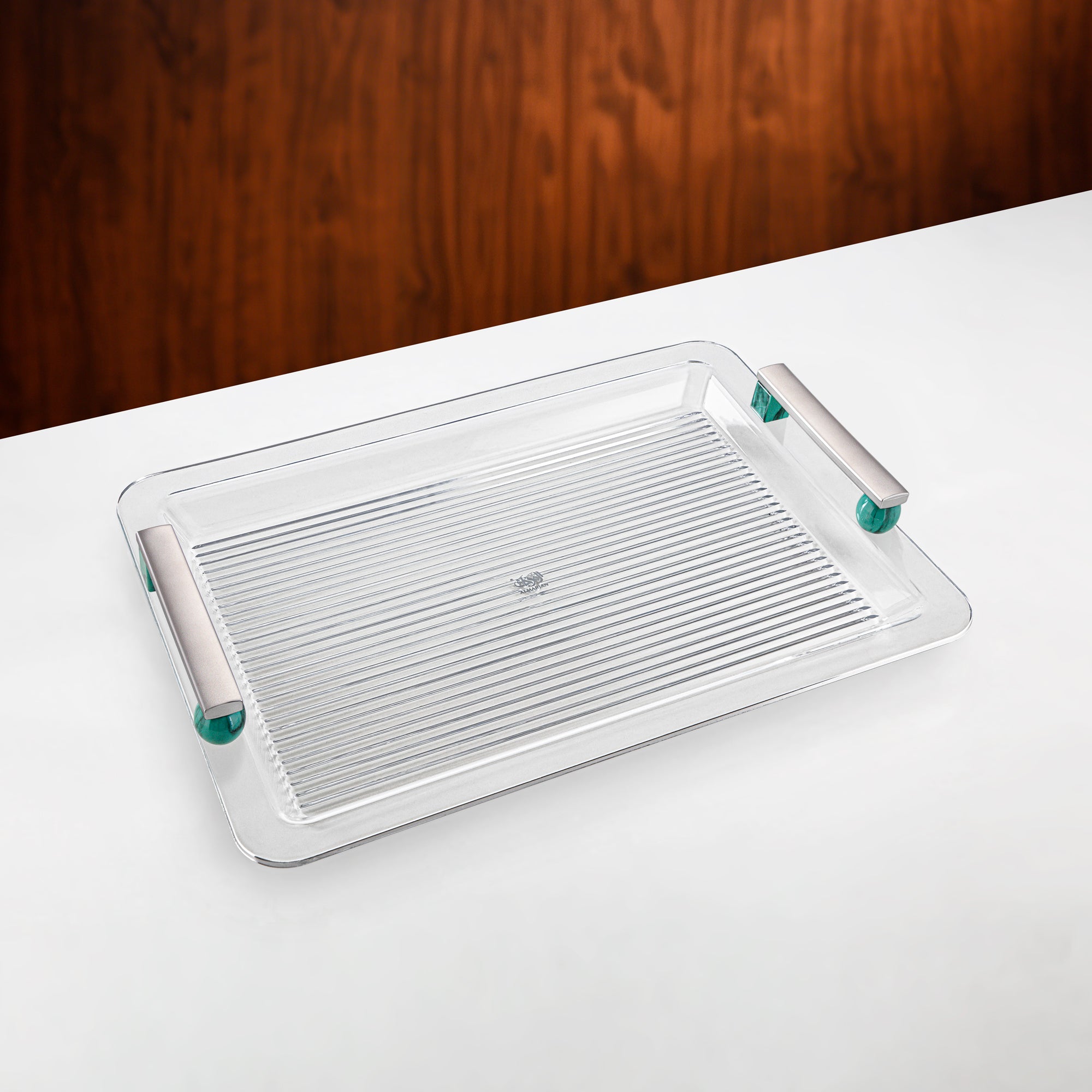 Almarjan Serving Tray 50cm Matt Nickel & Tiffany Green