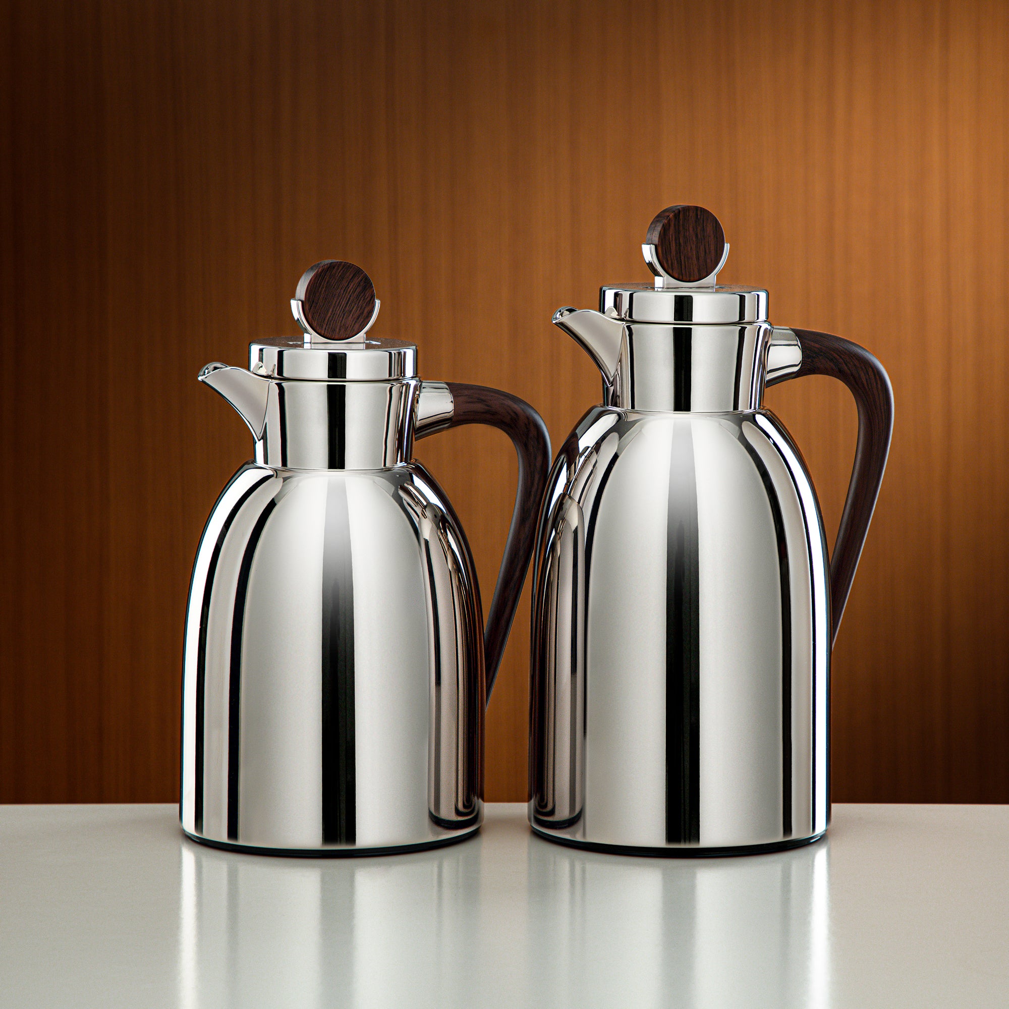 Almarjan Vacuum Flask Set 2 Pieces 1L & 1.3L Nickel & Dark Wood