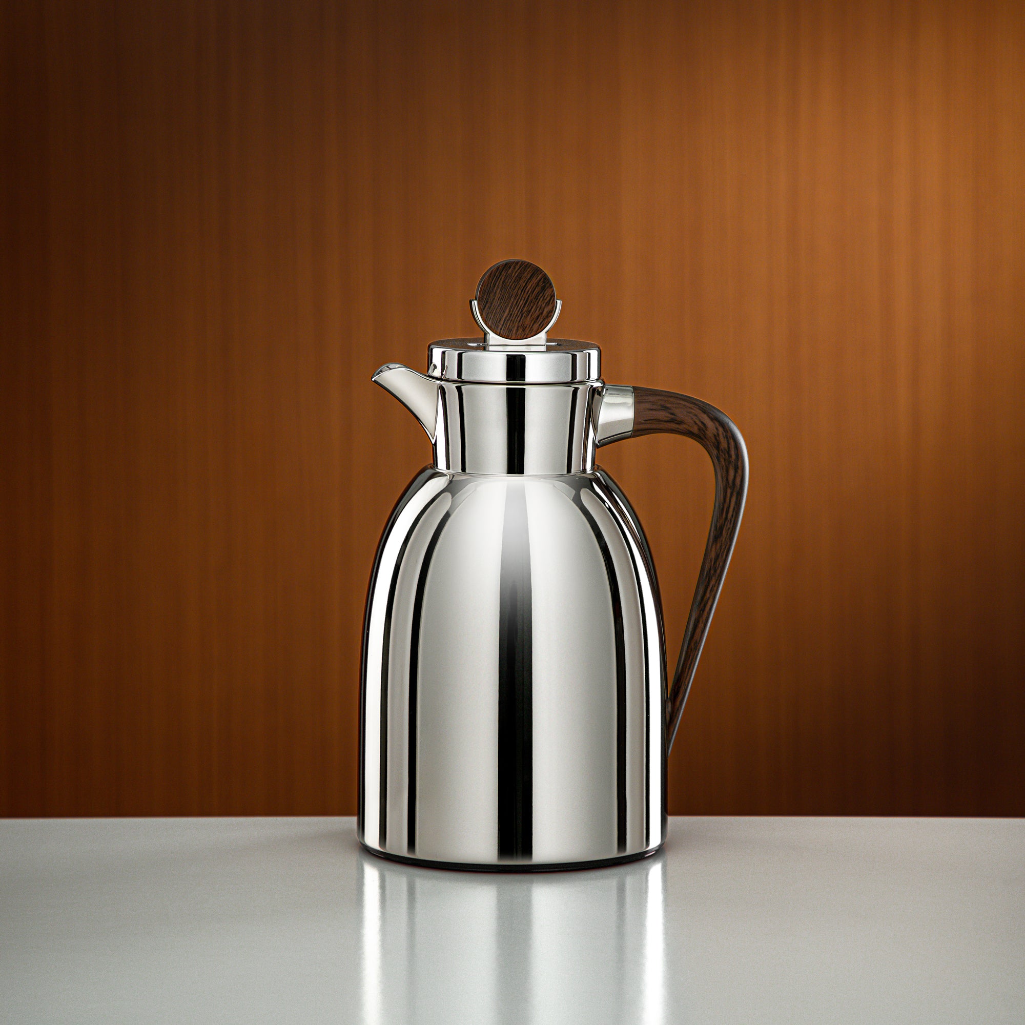 Almarjan Vacuum Flask 1L Nickel & Dark Wood