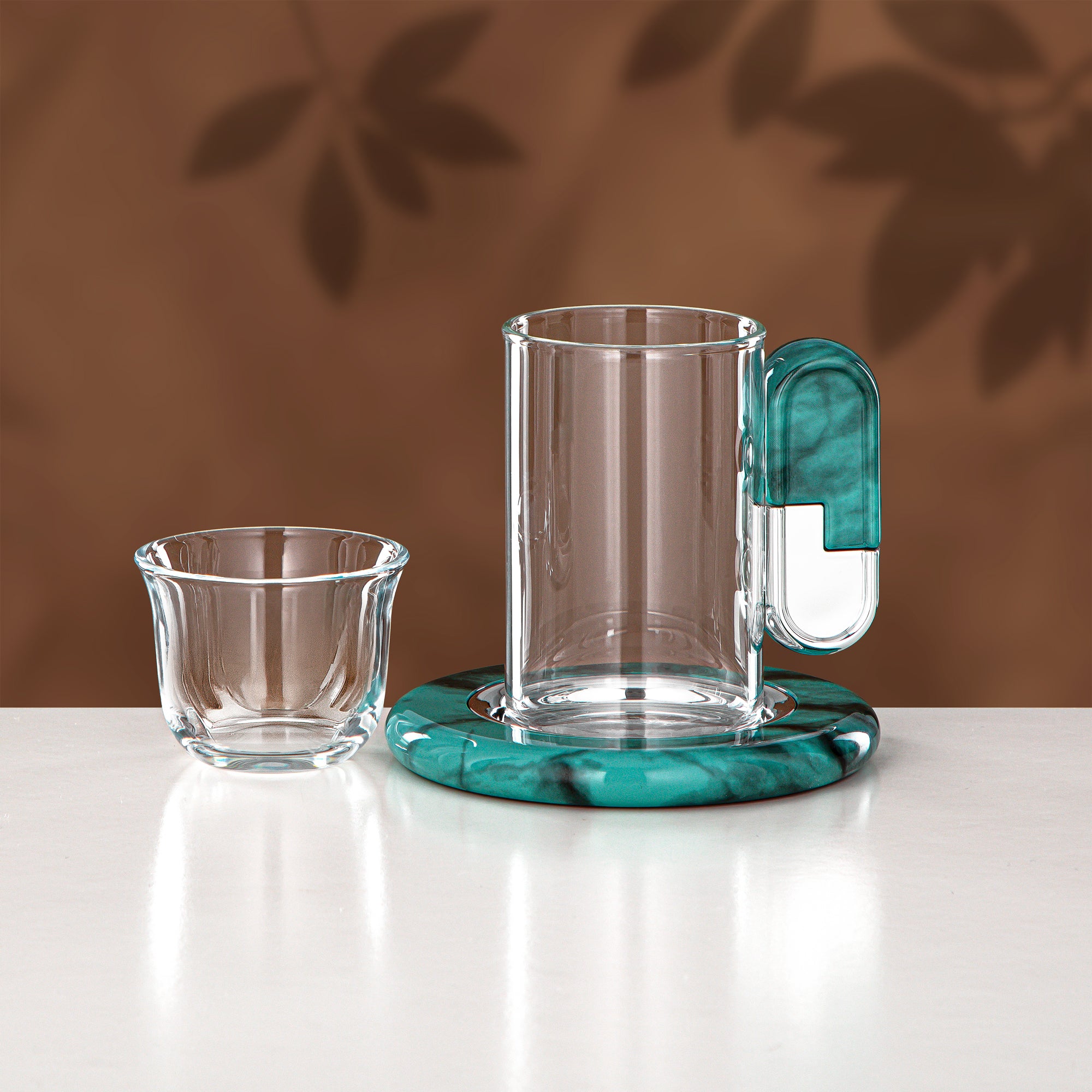 Almarjan 21 Pieces Tea & Coffee Serving Set, Silver & Tiffany Marble