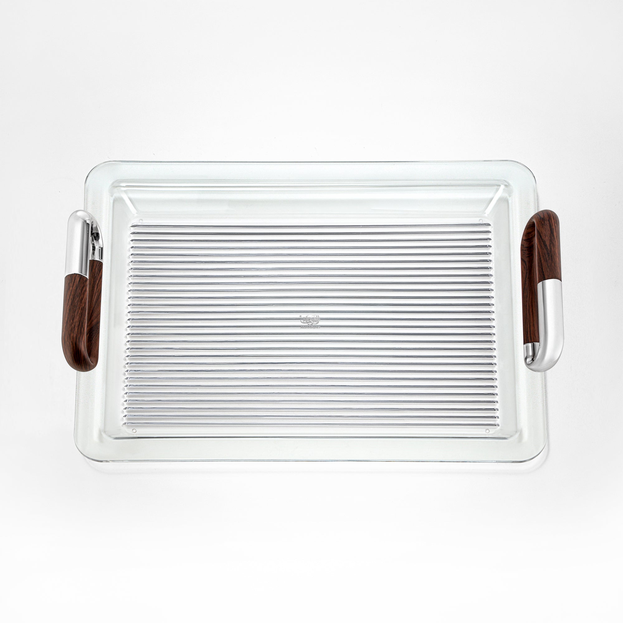 صينية تقديم أكريليك المرجان 50 سم، فضي وخشب داكن