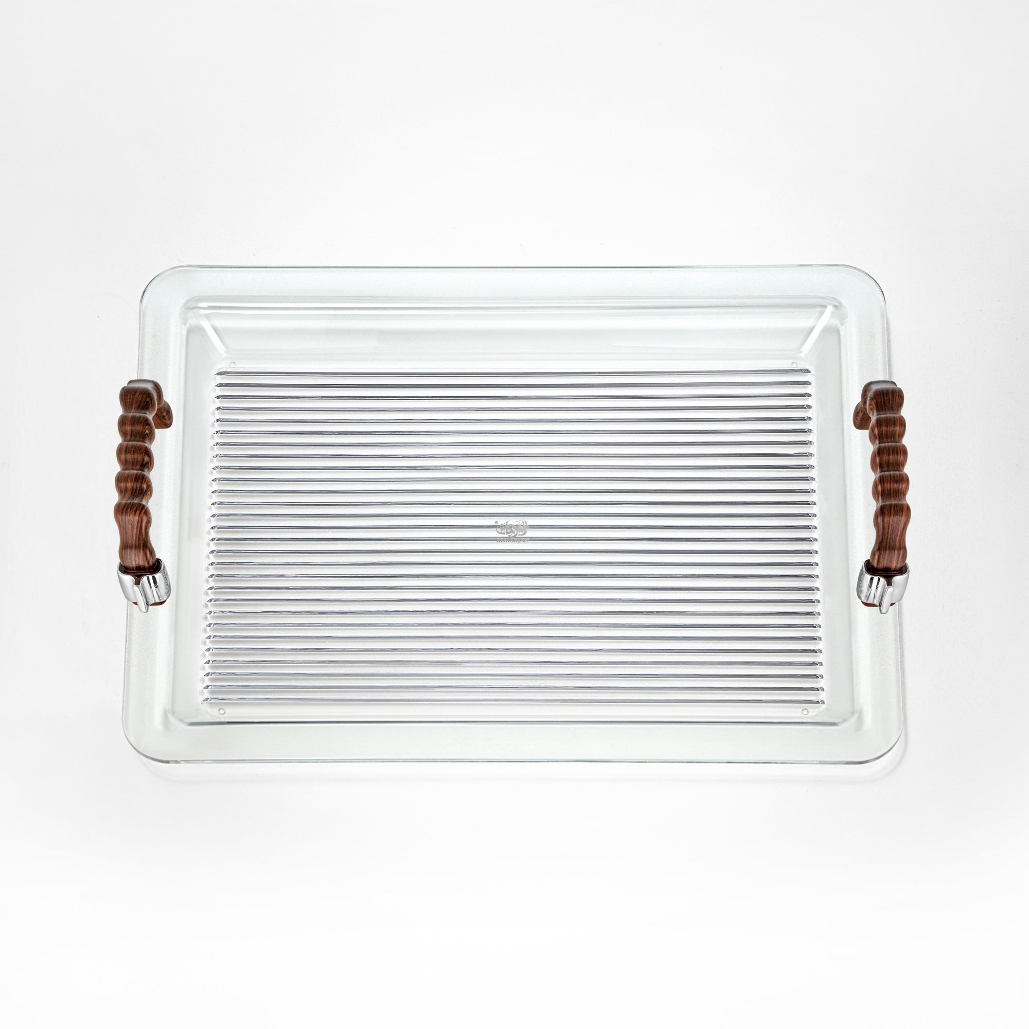 Almarjan 50 cm Acrylic Serving Tray, Silver & Dark wood