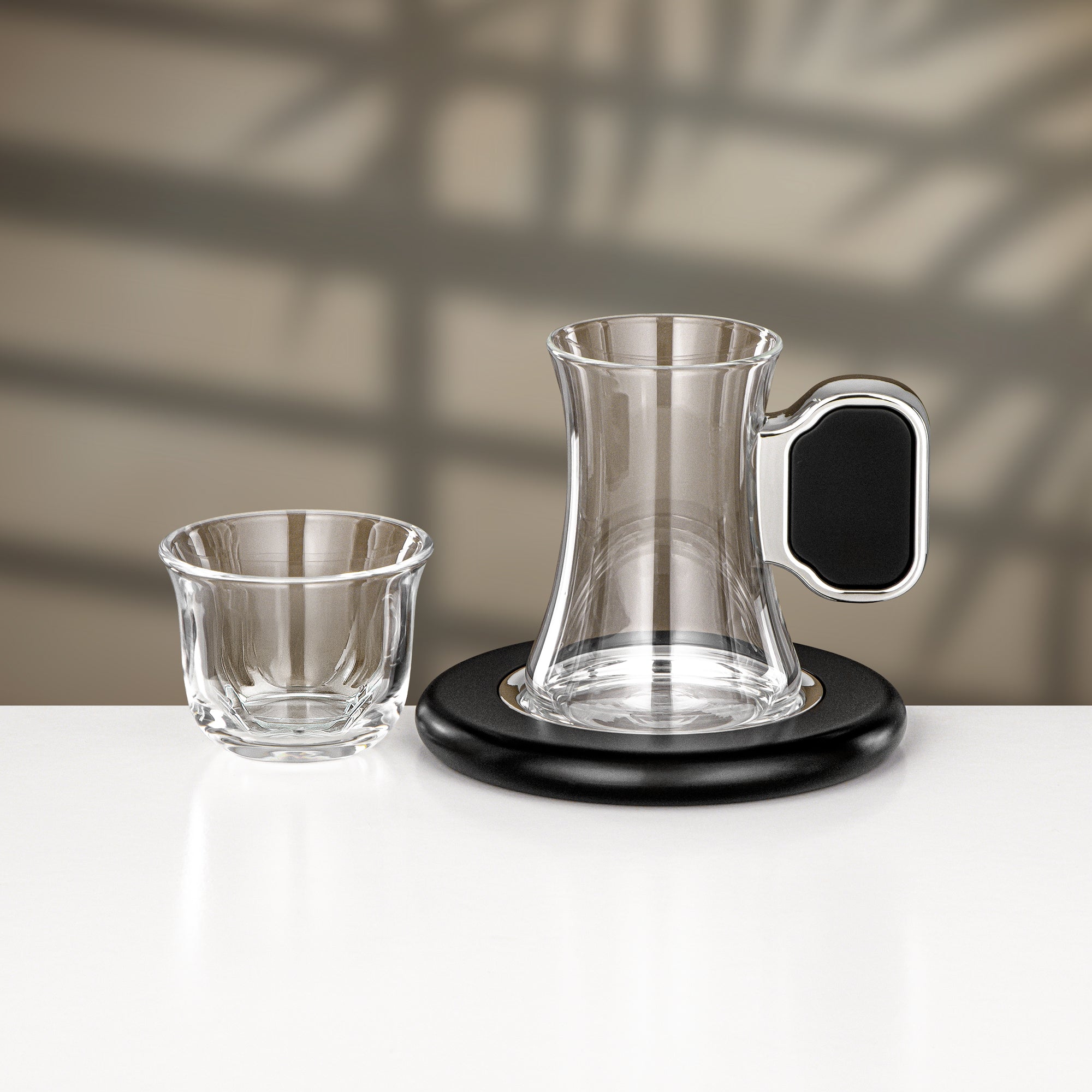Almarjan 18 Pieces Tea & Cawa Cup Set, Silver & Black