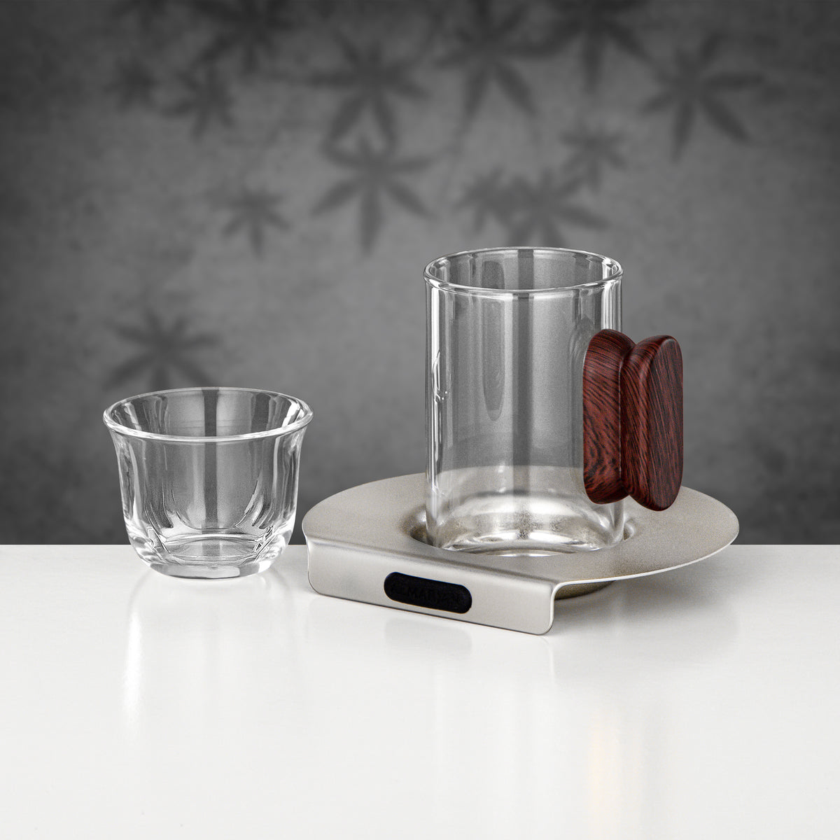Almarjan 21 Pieces Tea & Coffee Set, Matt Nickel & Dark Wood