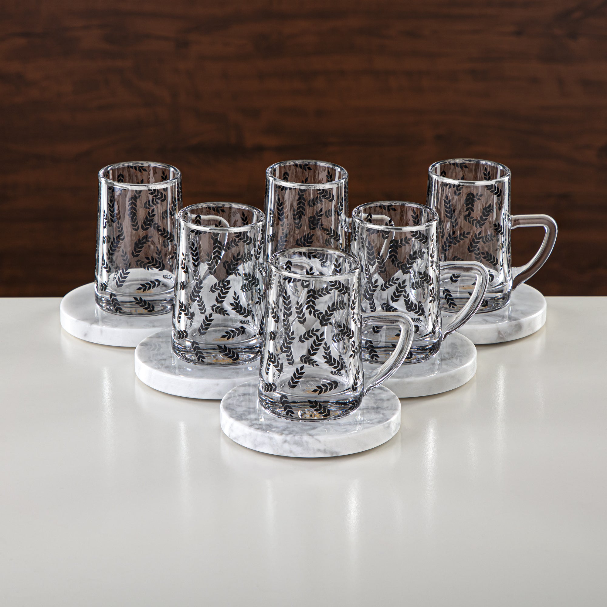 Almarjan Tea & Coffee Set 18 Pieces, Glass & Marble (GLS2630062) - Modern Serveware