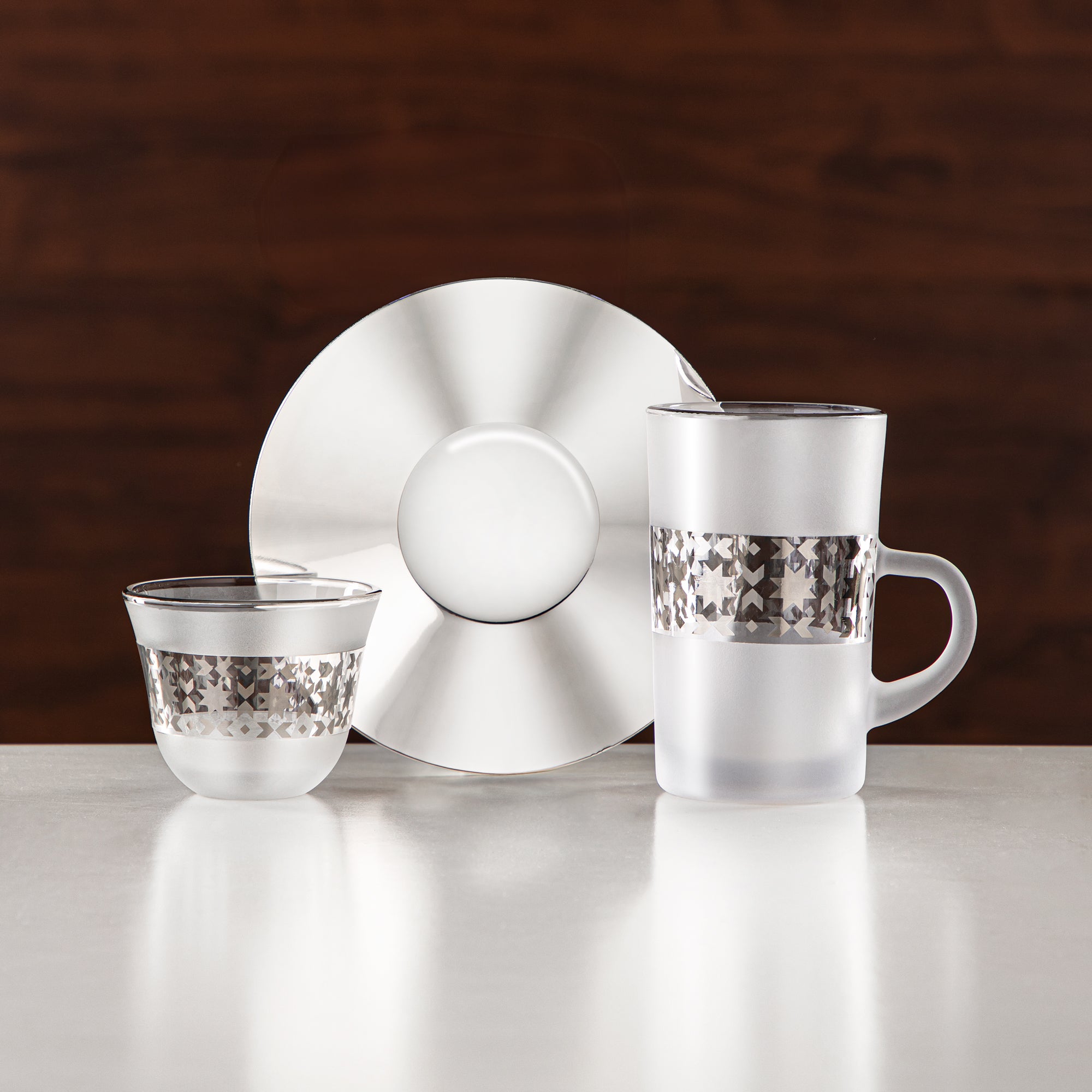 Almarjan Tea & Coffee Set 18 Pieces, Glass, Frost & Silver (GLS2630070) - Chich Serveware