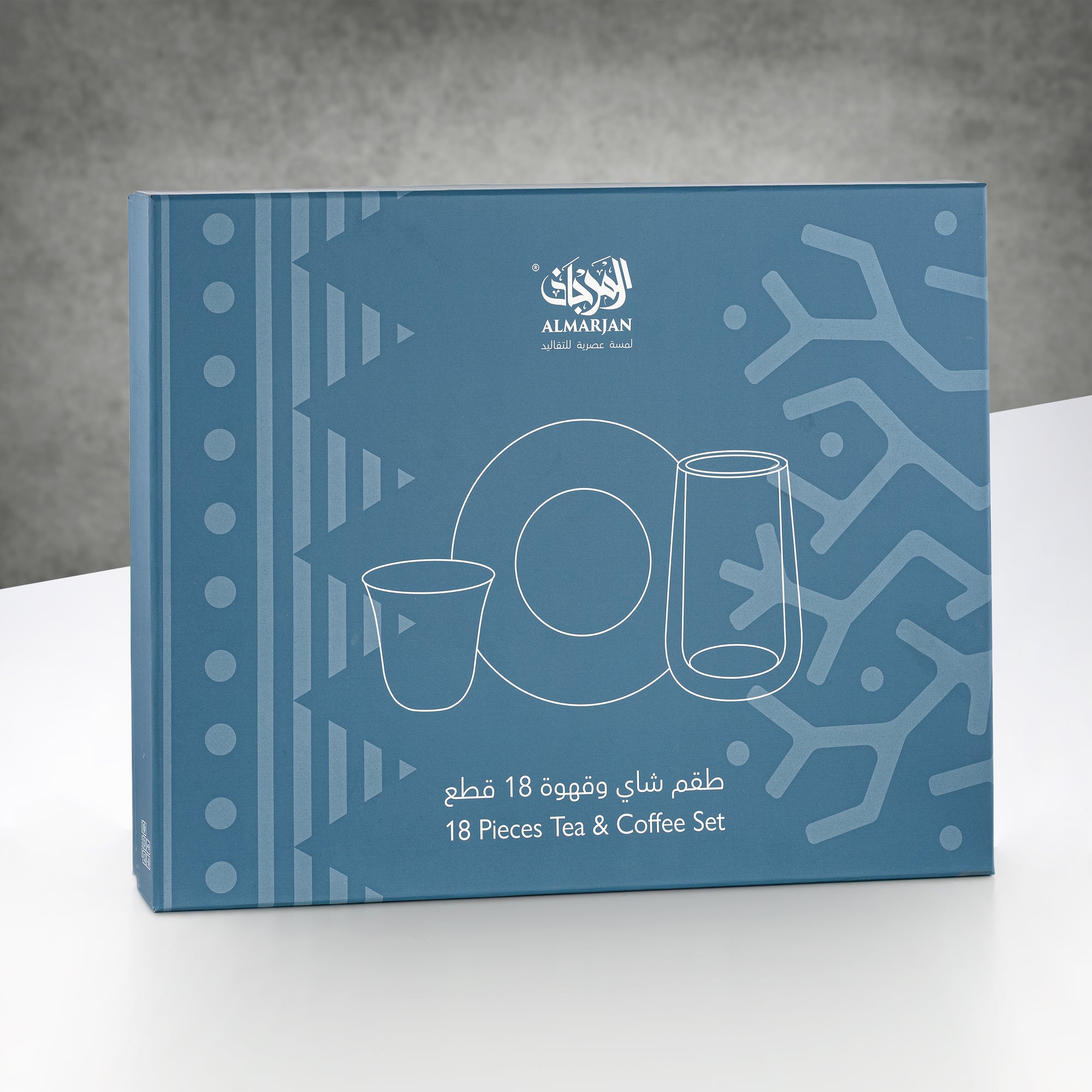 طقم أكواب الشاي والقهوة المرجان، ١٨ قطعة، شفاف بنقشة بيضاء