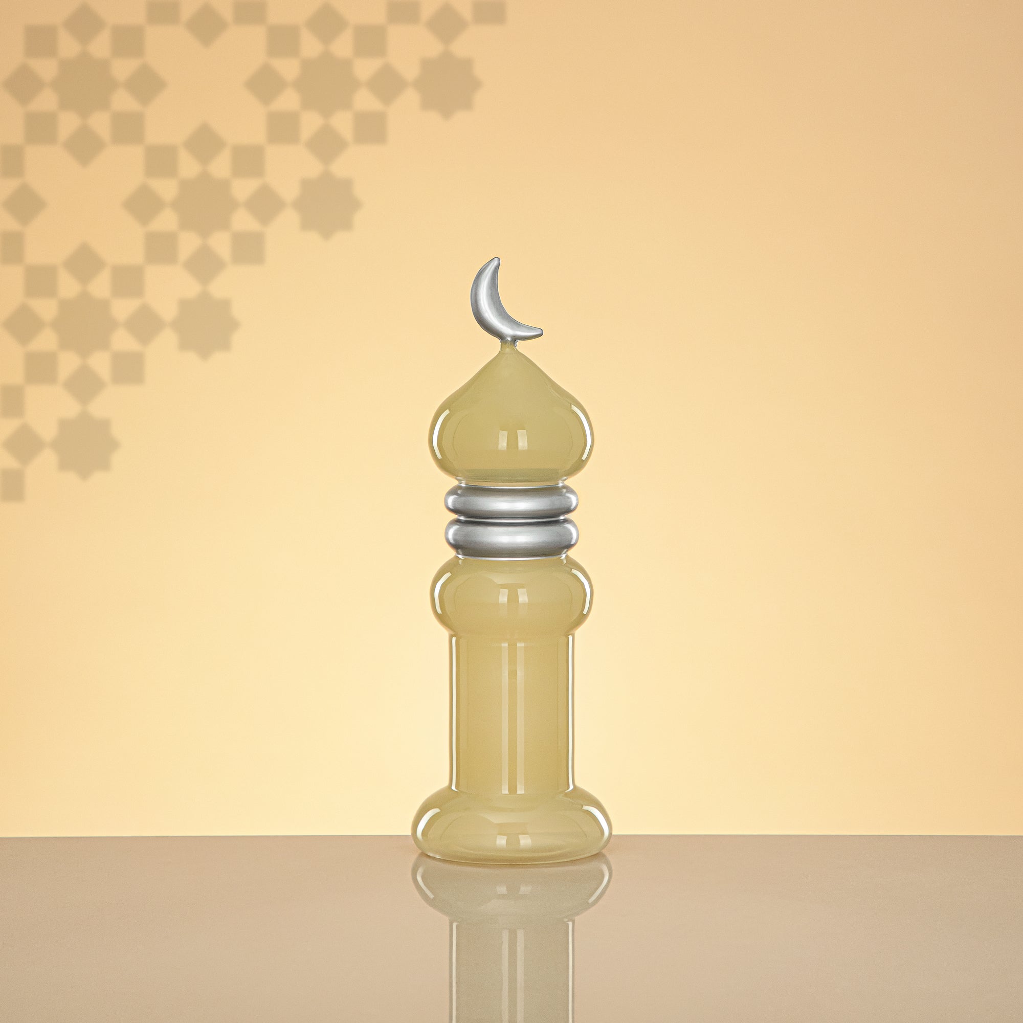 المرجان مئذنة زينة طاولة 24cm x 8cm عاجي مع خطوط فضية وهلال – Noor Al Layali