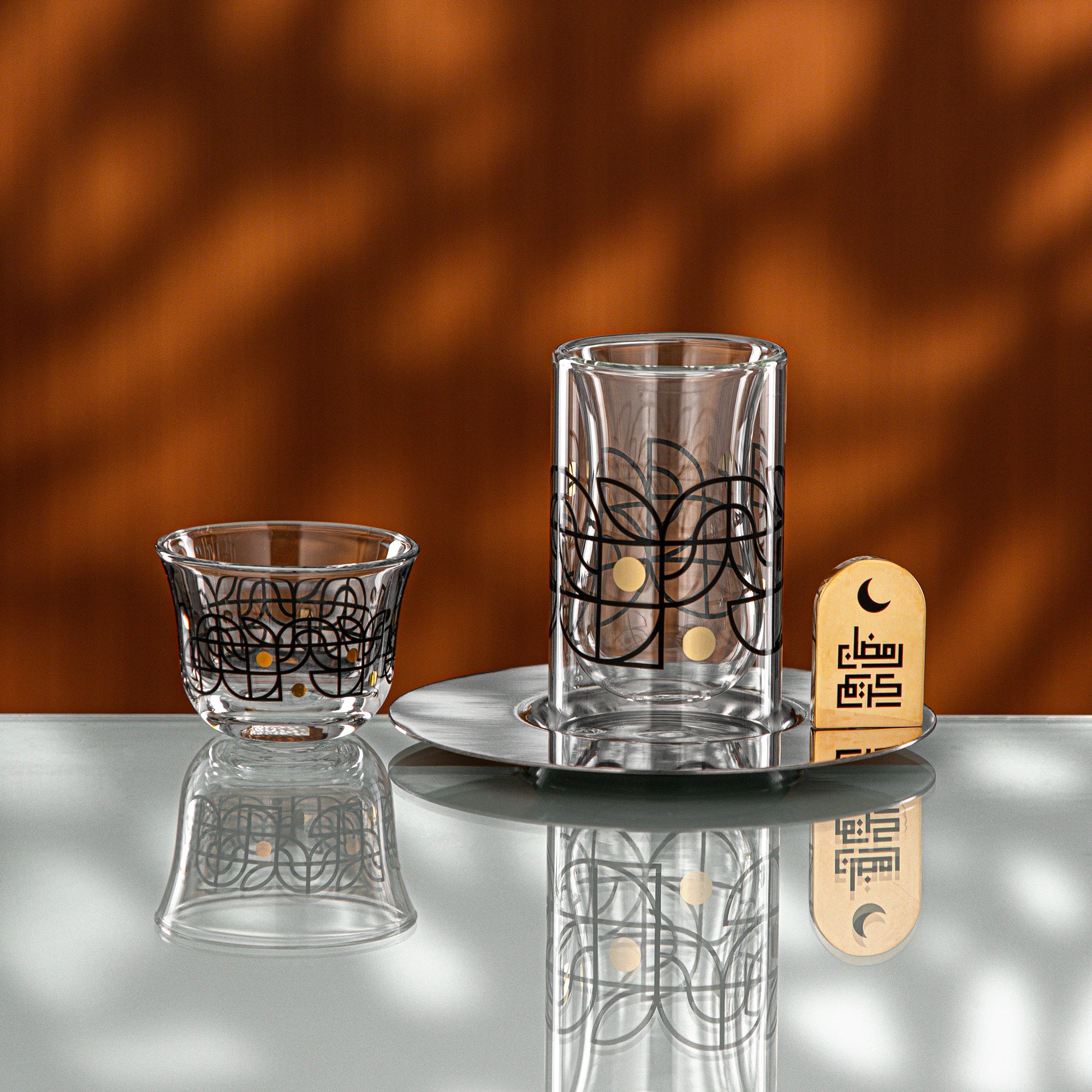 Almarjan Tea & Coffee Set 18 Pieces Black & Gold Pattern