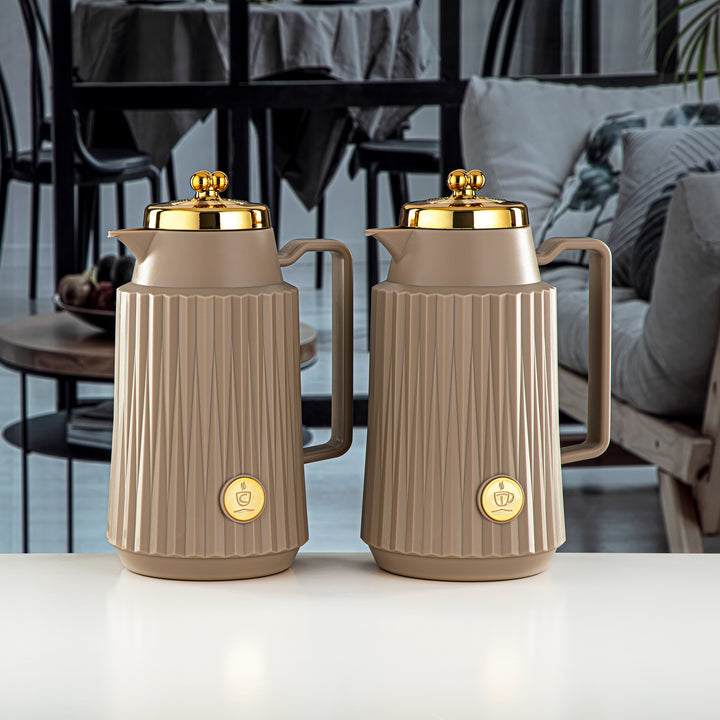 Almarjan 2 Pieces Vacuum Flask Set Khaki & Gold - GT111AB-100 MT/G