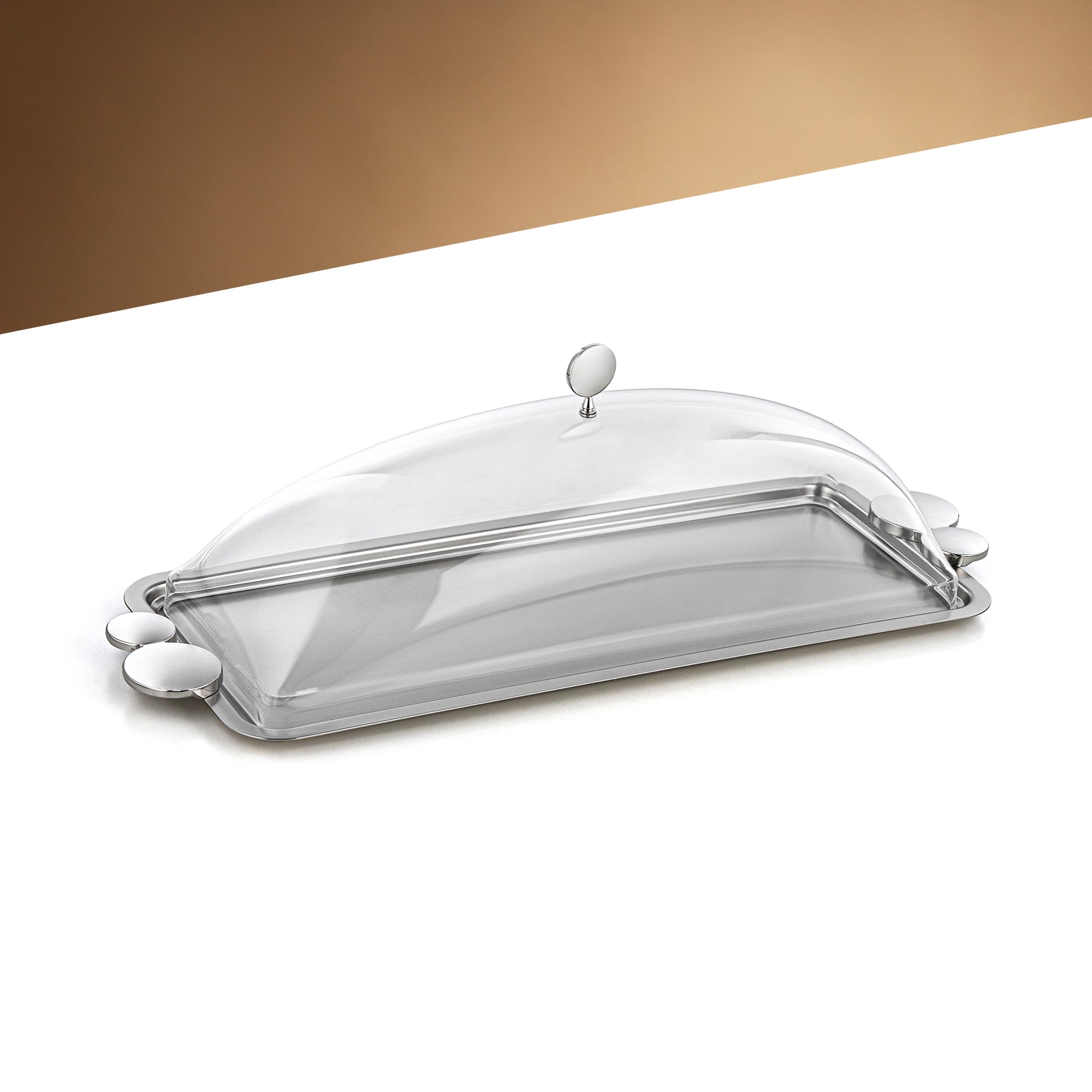 صينية تقديم المرجان 45 سم مع غطاء أكريليك وحصيرة نيكل - HT2506037