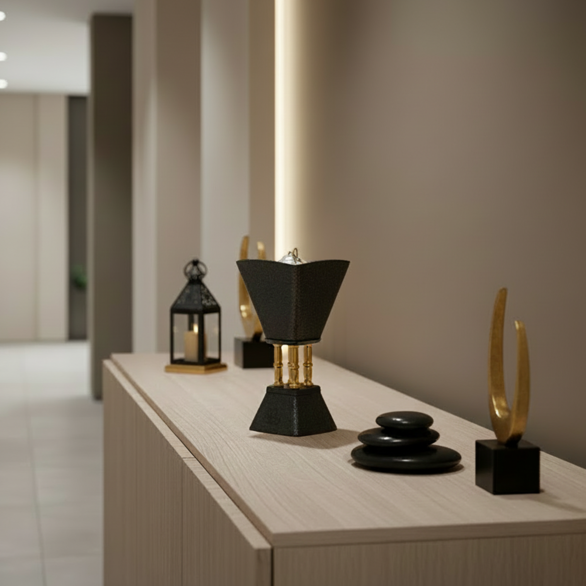 Almarjan Incense Burner Black & Gold 20cm