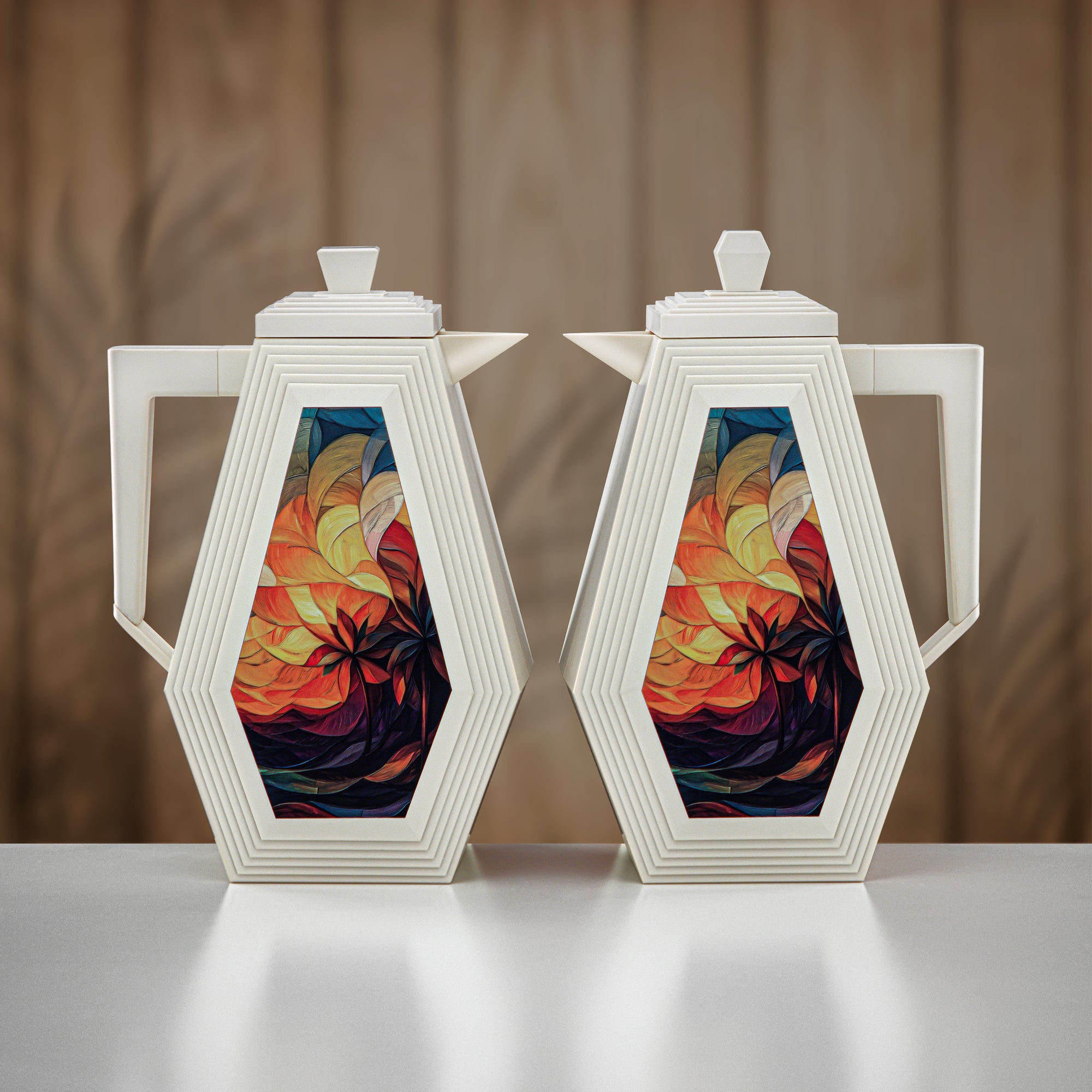 طقم ترامس المرجان 0.7 لتر + 0.7 لتر أبيض مزخرف