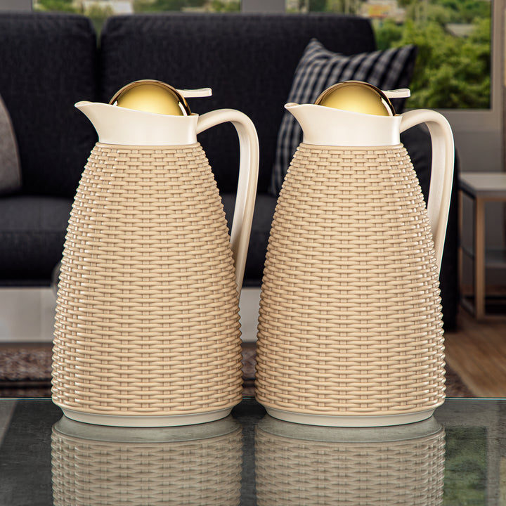 Almarjan 2 Pieces Vacuum Flask Set Beige & Gold - JT25AB-100 BG/G