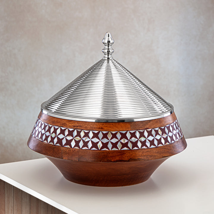 Almarjan 28 CM Brass Hot Pot Wood & Silver - MD-0430 B