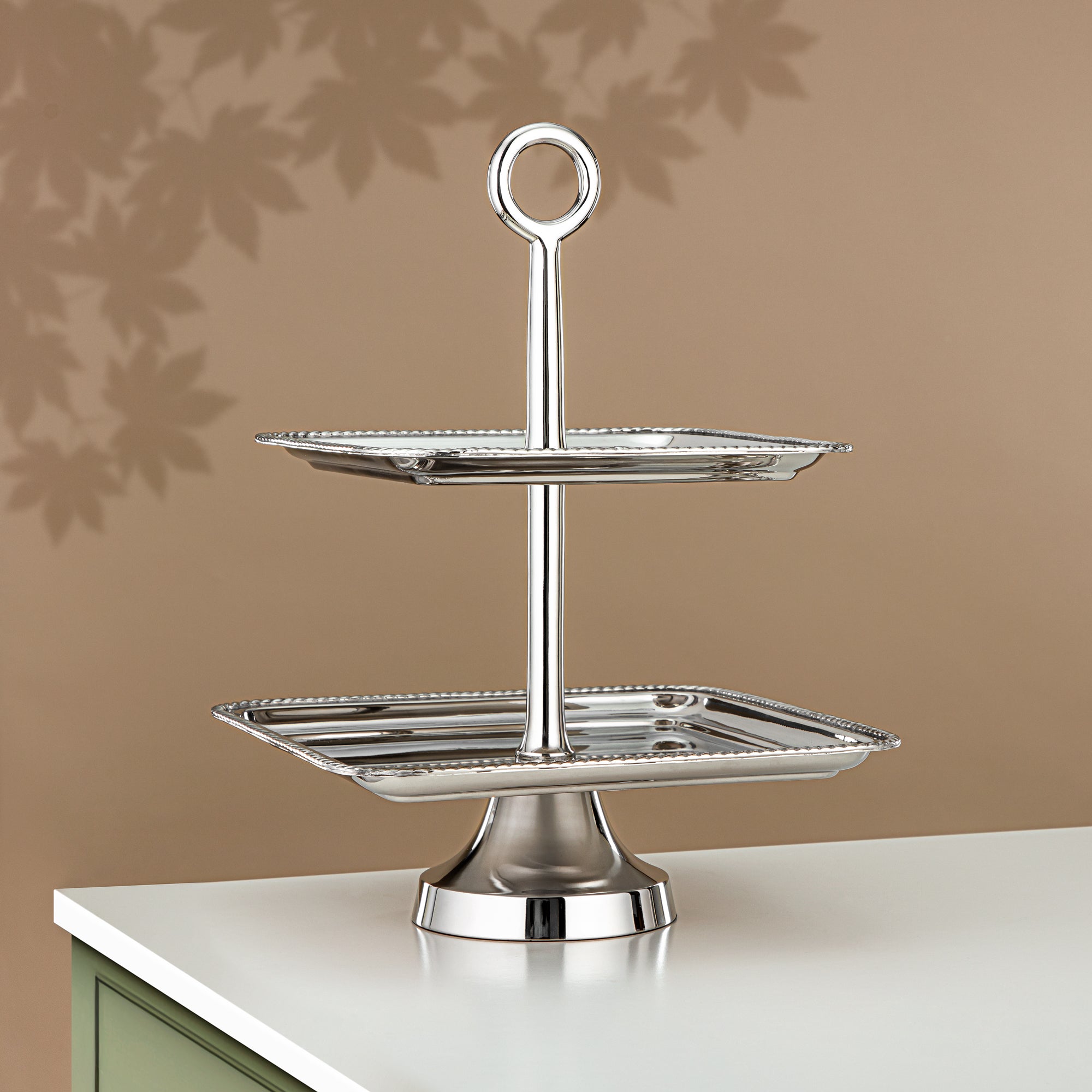 Almarjan Square Cake Stand Stainless Steel, Two Tiers, Silver (MD-3031) - Stylish Serveware