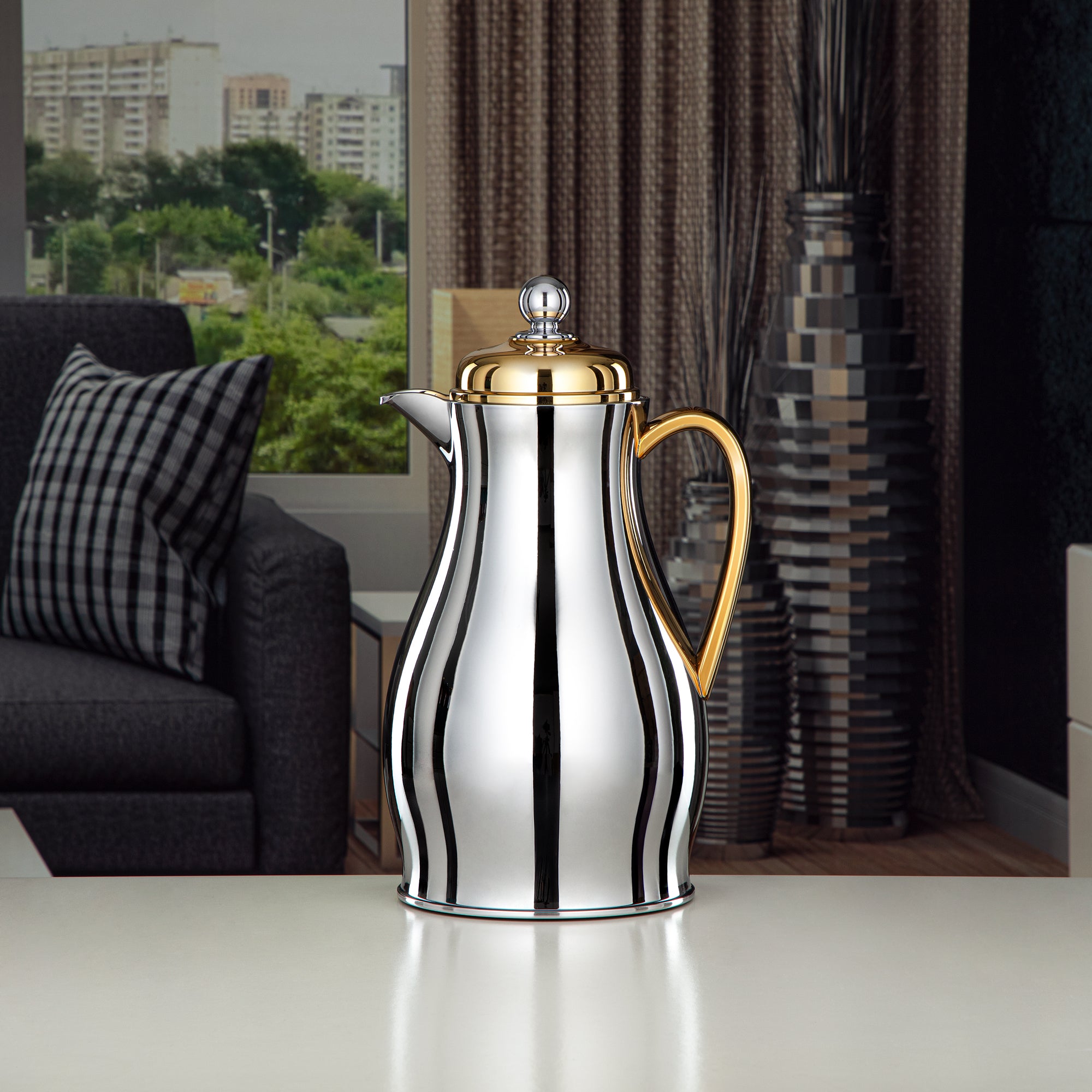 ترمس المرجان بجسم معدني مع عبوة زجاجية سعة 0.7L فضي وذهبي (RPA-070-SG) – مجموعة أناقة يومية