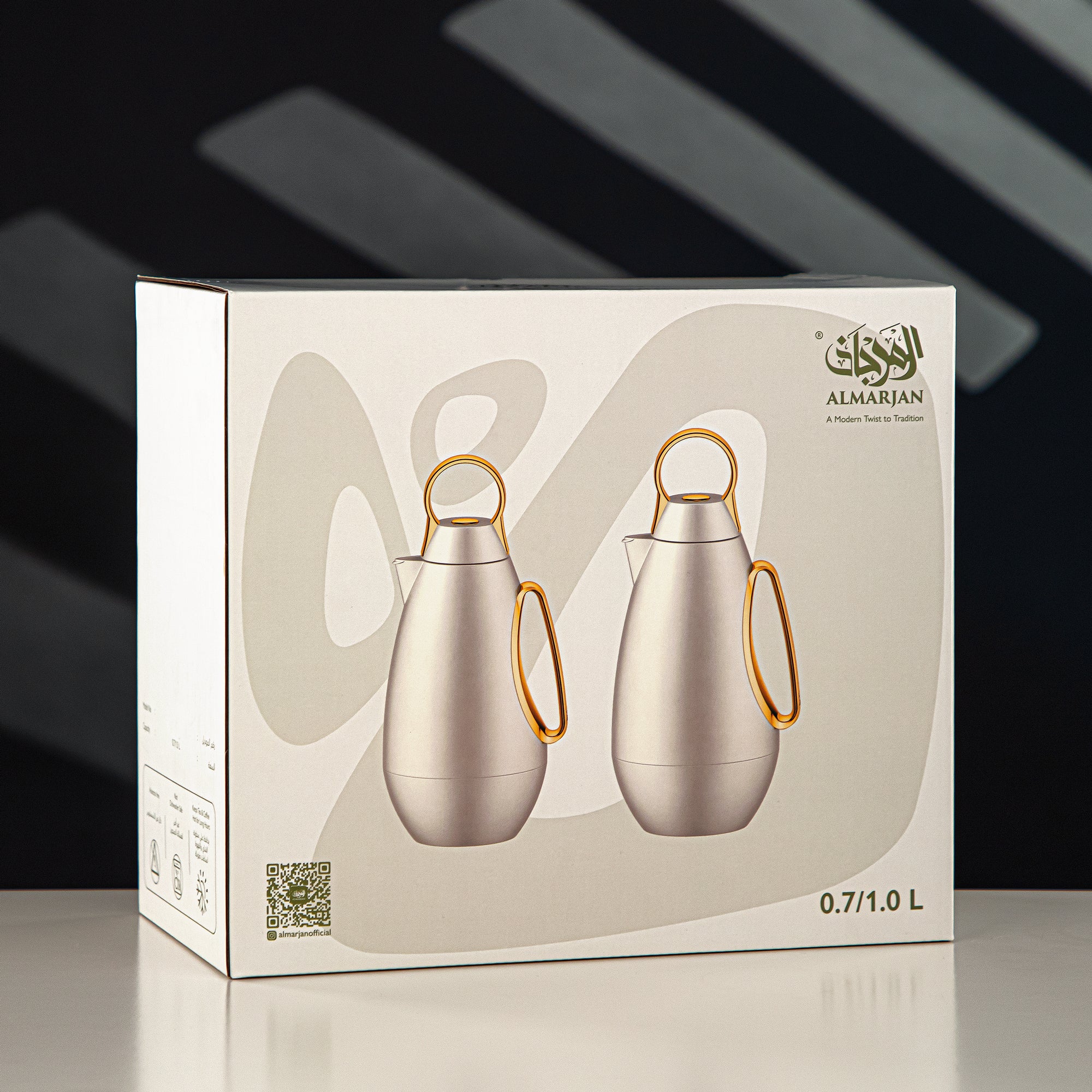 Almarjan Vacuum Flask Set ABS, White & Frost 1L + 1L (PBA-RWA) - For Modern Families