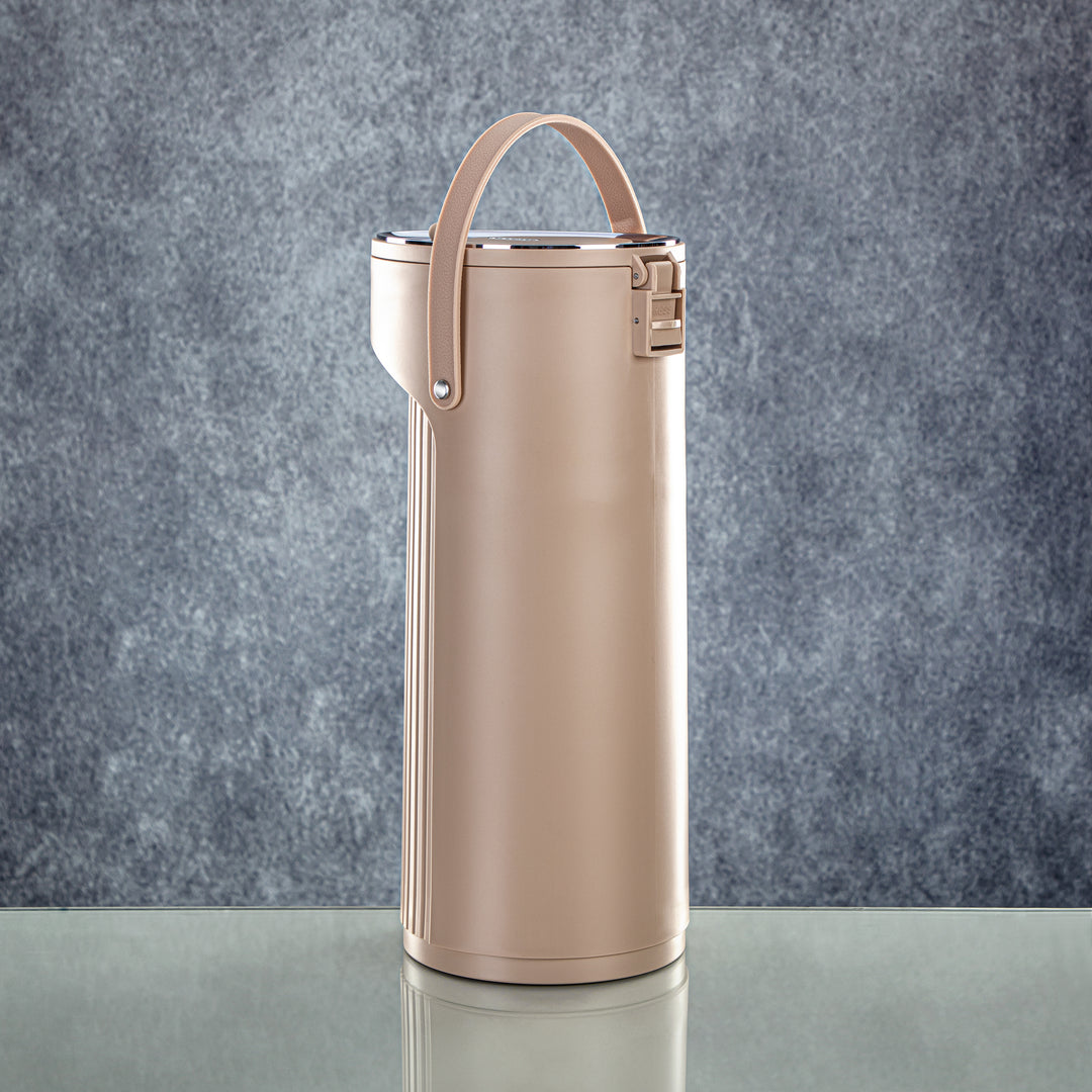 Almarjan 2.2 Liter Pump Vacuum Flask Beige & Silver - SM-2417A-220 BG/C