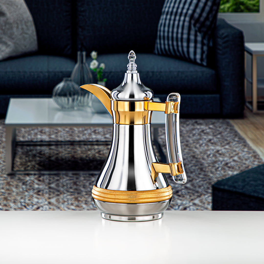 Almarjan 0.6 Liter Stainless Steel Vacuum Dallah Silver & Gold - SND-060CRG-CLR