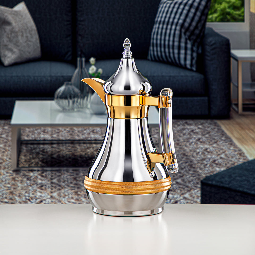 Almarjan 1 Liter Stainless Steel Vacuum Dallah Silver & Gold - SND-100CRG-CLR