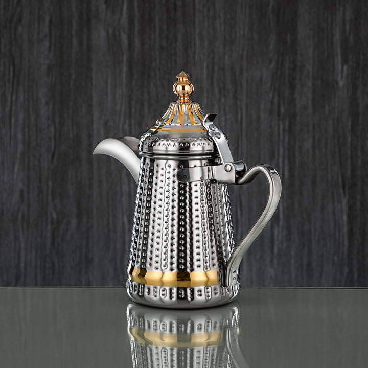 Almarjan 36 Ounce Barari Collection Stainless Steel Coffee Pot Silver & Gold - STS0013042