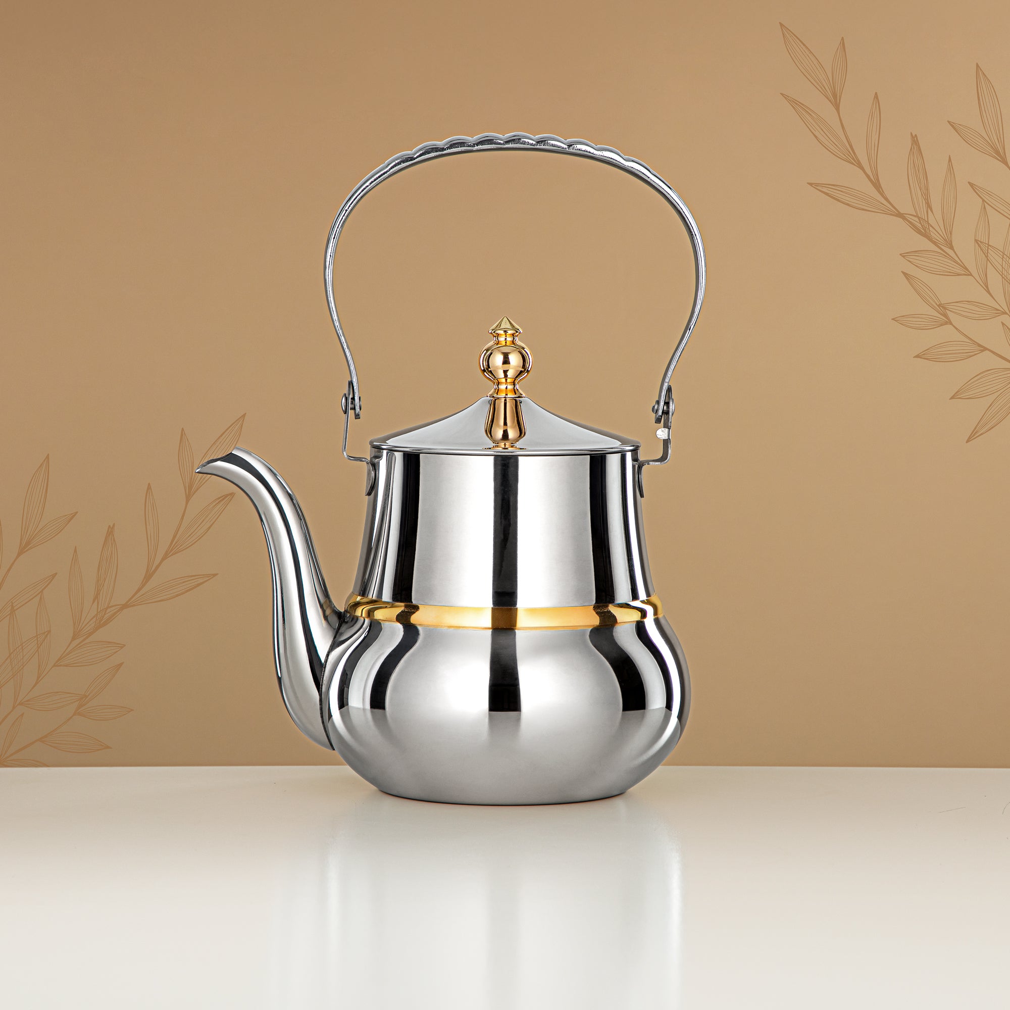 Almarjan Tea Kettle 1.3L Silver Gold – Elegance