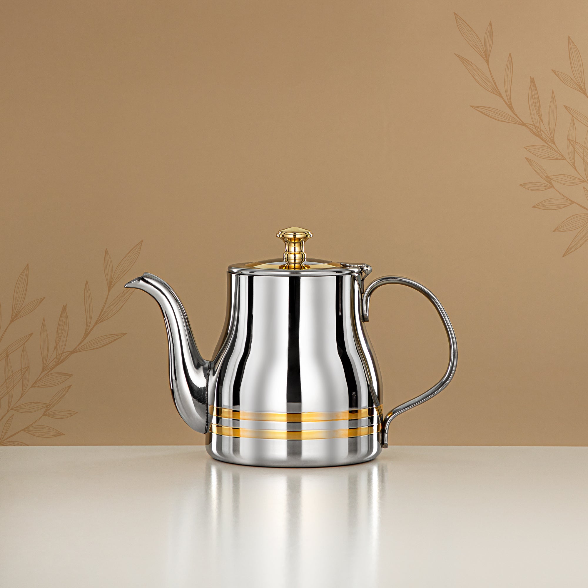 Almarjan Teapot Stainless Steel Silver Gold 0.7L – Elegance