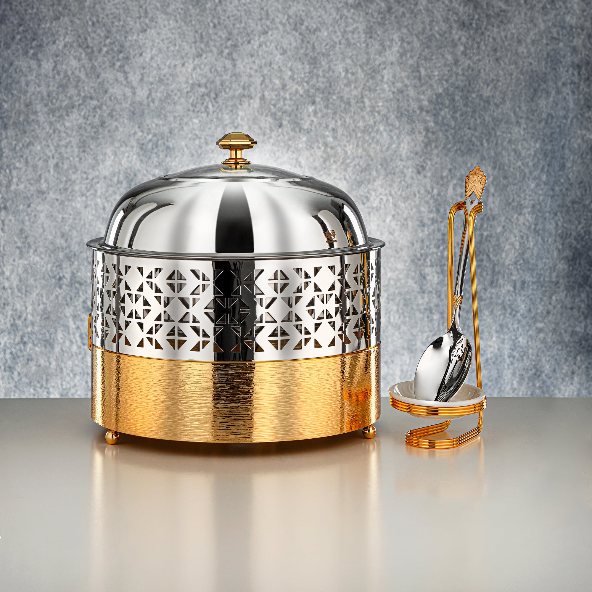 Almarjan Chafing Dish, Silver & Gold, 3000ML (STS0013329) Ramadan & Eid Buffets