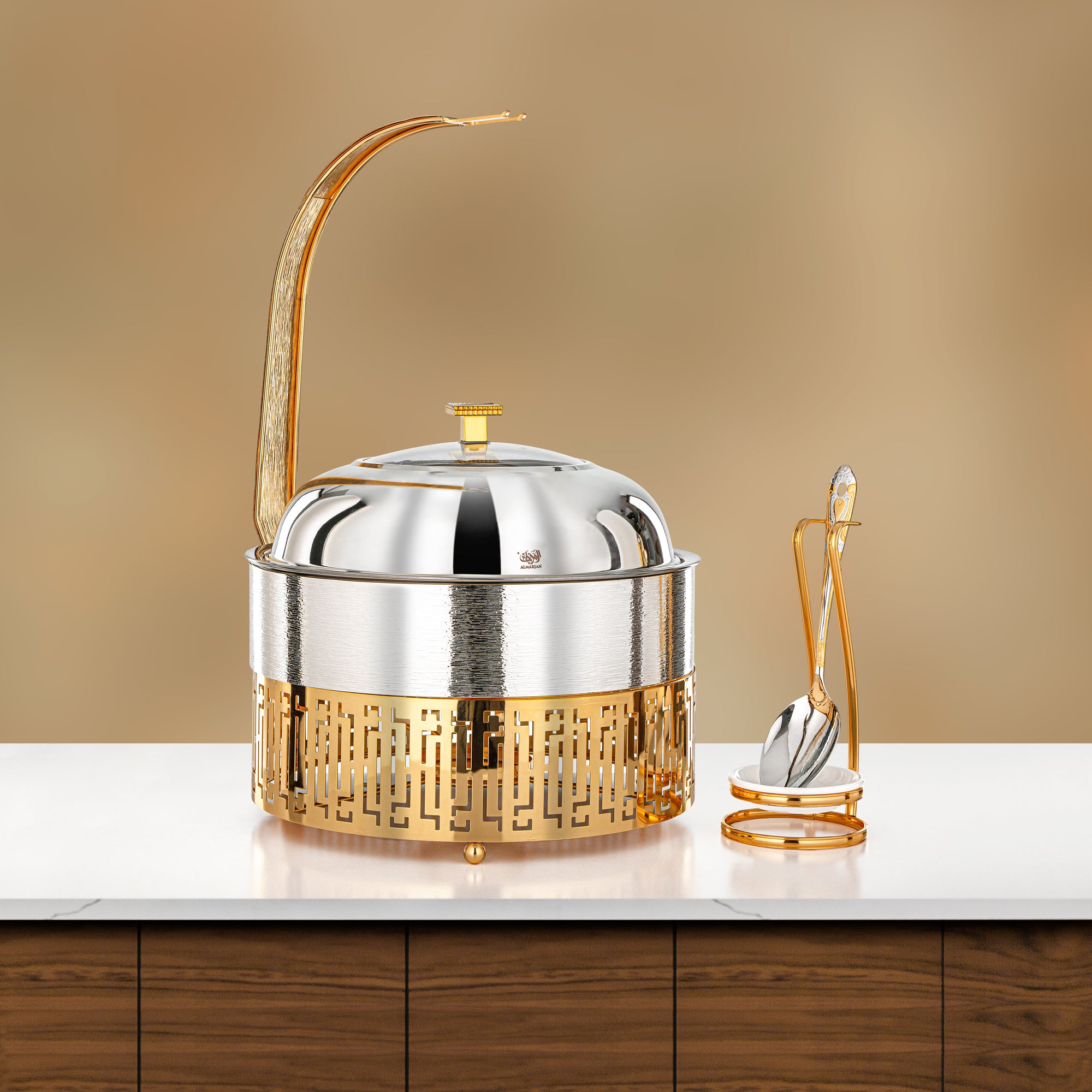 Almarjan 4 Lit Chafing Dish, Brushed Silver & Gold