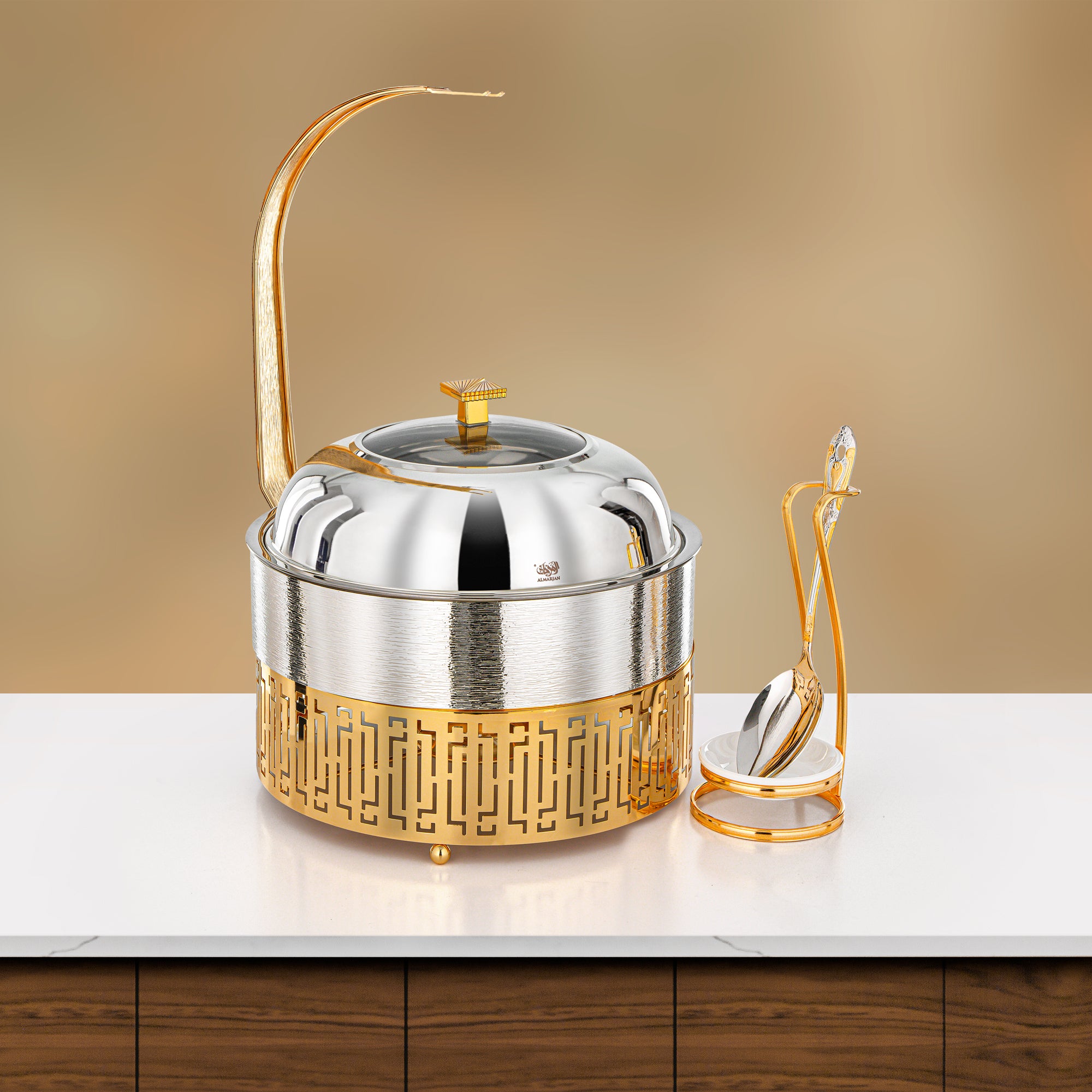 Almarjan 4 Lit Chafing Dish, Brushed Silver & Gold