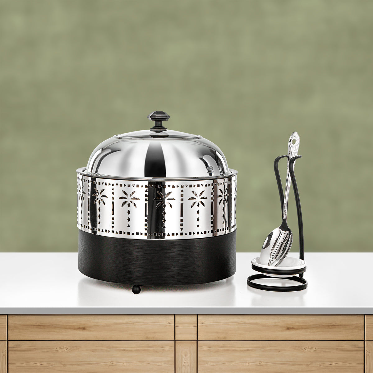 Almarjan 3L Chafing Dish, Brushed Black & Silver