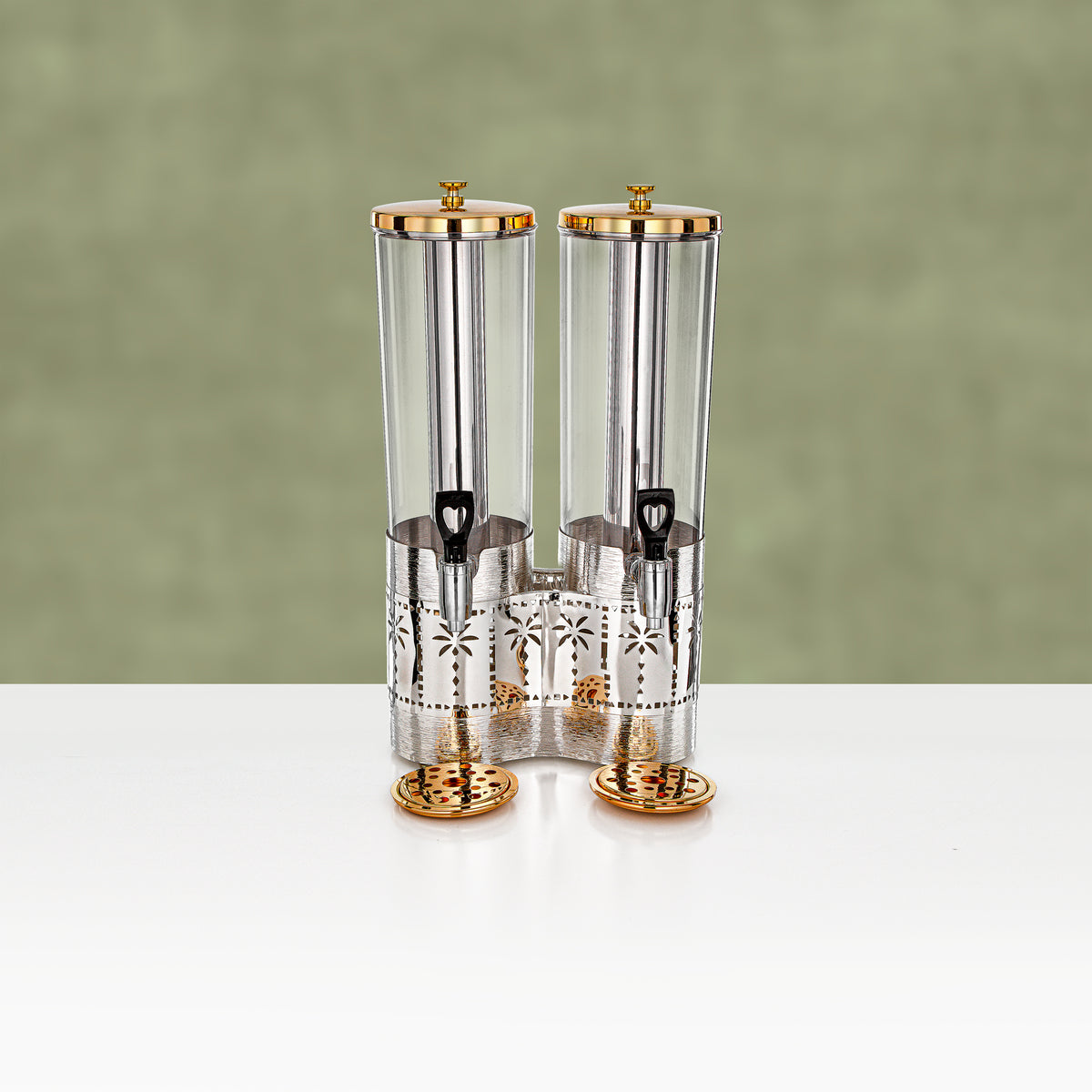 Almarjan Double Juice Dispenser 3 L & 3 L, Brushed Silver & Gold