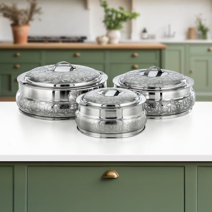 Almarjan Shamsa Stainless Steel Hot Pot Set of 3 Silver - H24E5