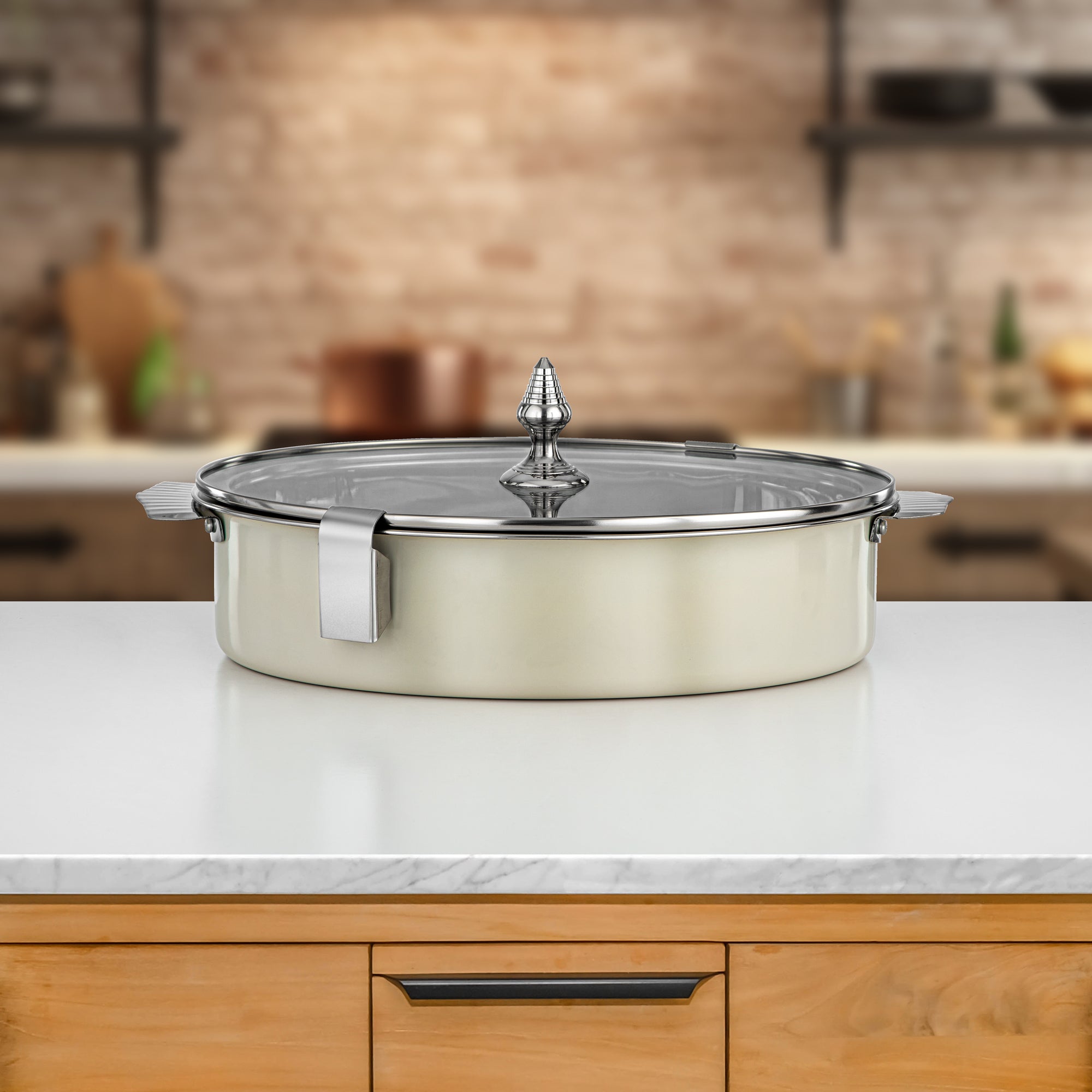 Almarjan Hot Pot Stainless Steel, 35CM (4000ML), Beige (H25SHF4) - Mandi Collection