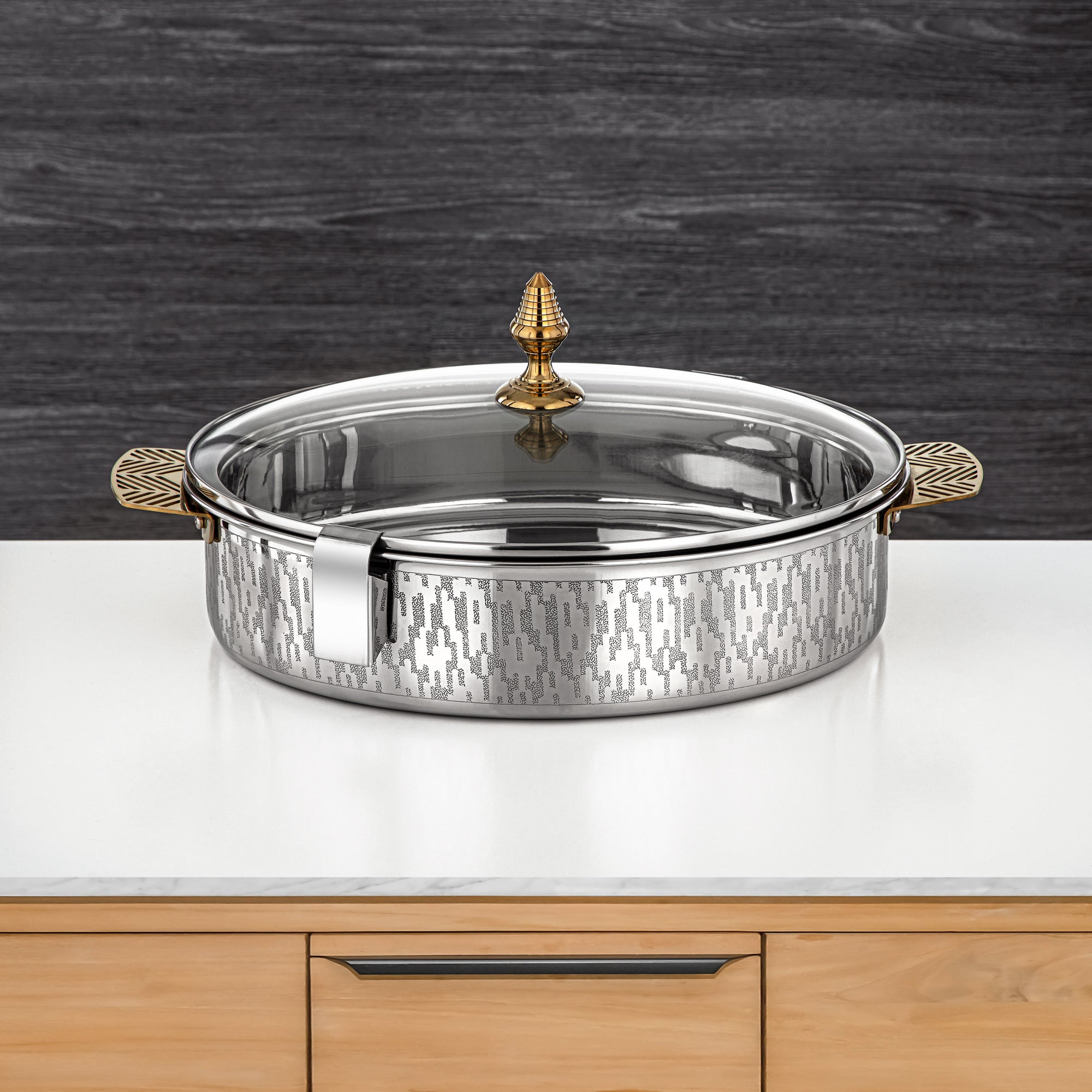 Almarjan Mandi Collection Hot Pot 35cm Silver & Gold