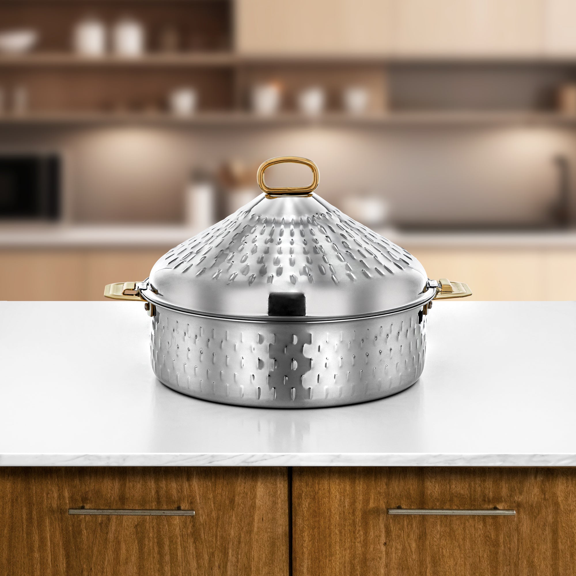 Almarjan Hot Pot Stainless Steel, 30CM (4800ML), Silver & Gold (H25M7G) - Abeer Collection