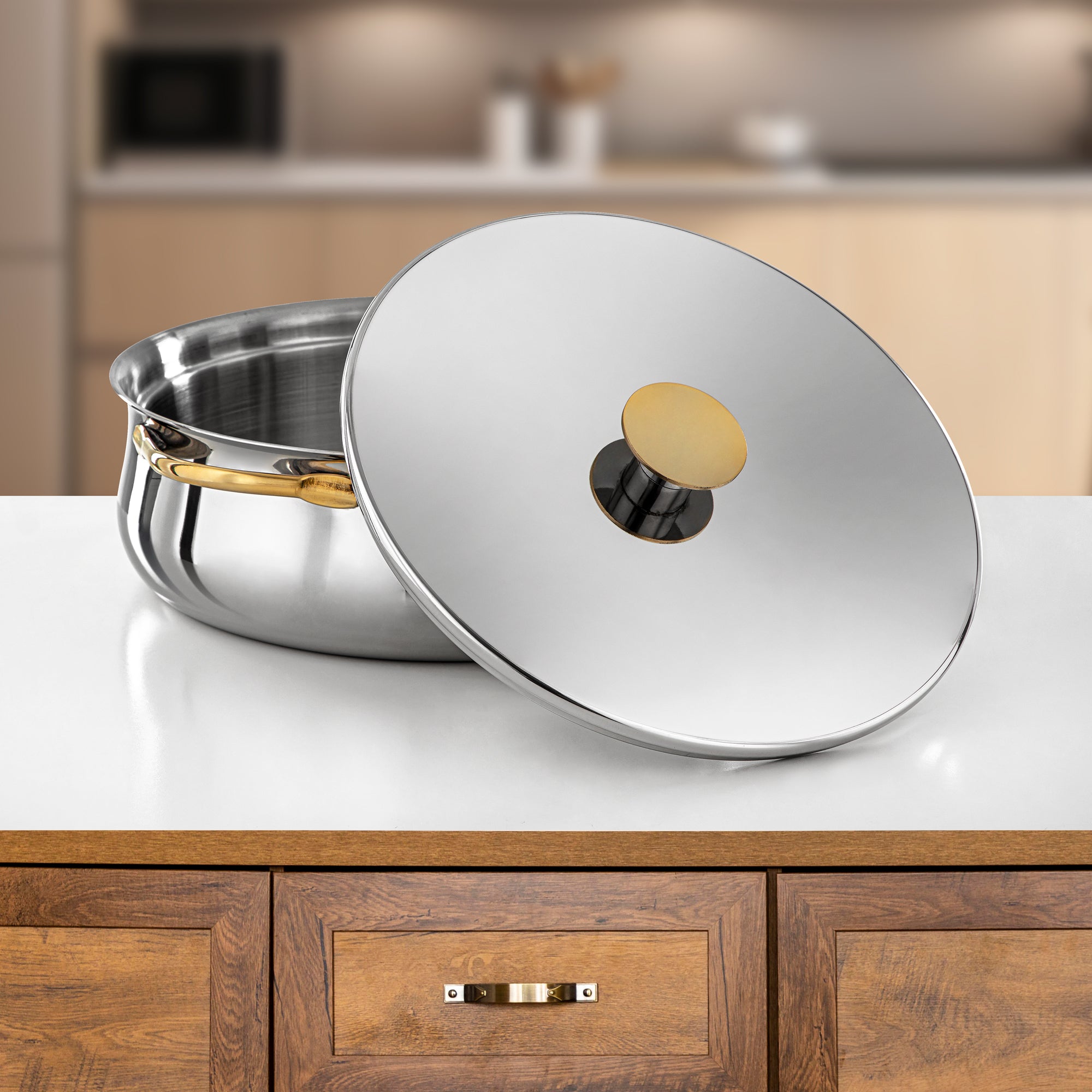 Almarjan Hot Pot Stainless Steel, 35CM (6000ML), Silver & Gold (H25PG15) - Jawaher Collection