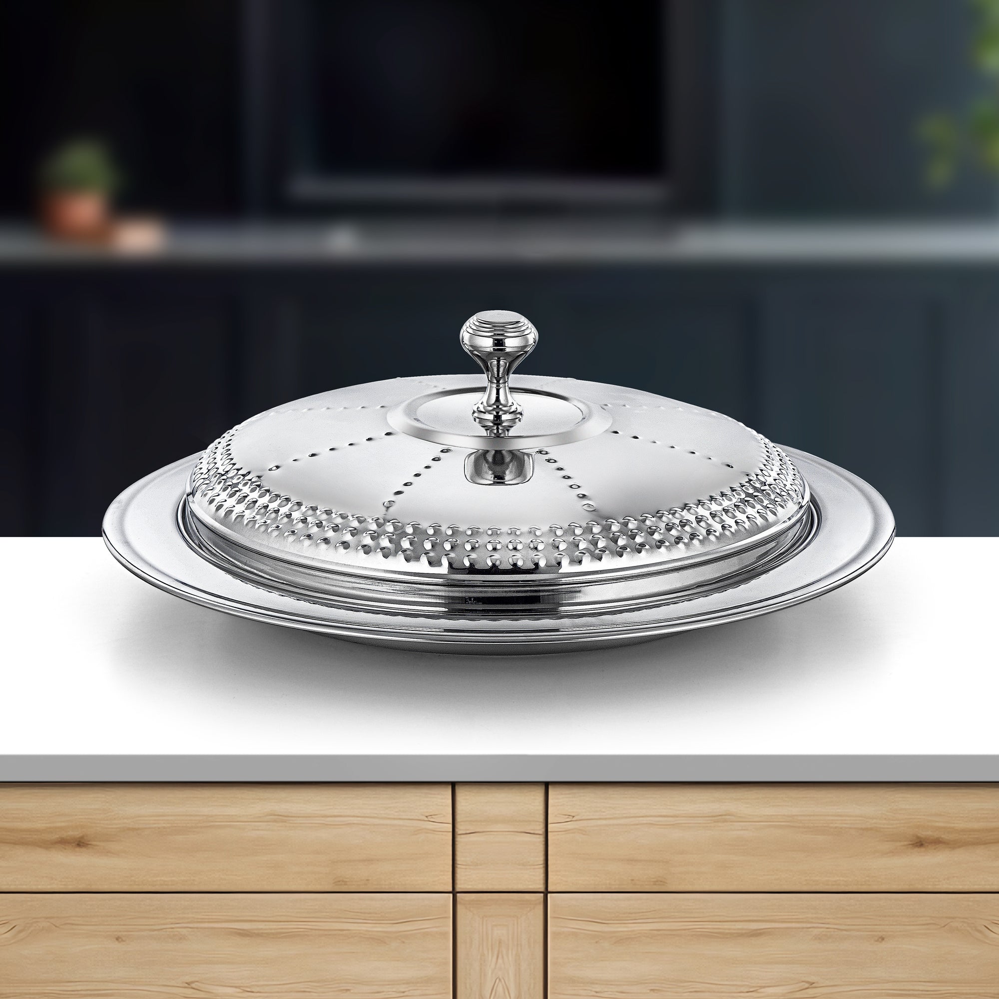 صينية المرجان مع غطاء 55 سم فضي