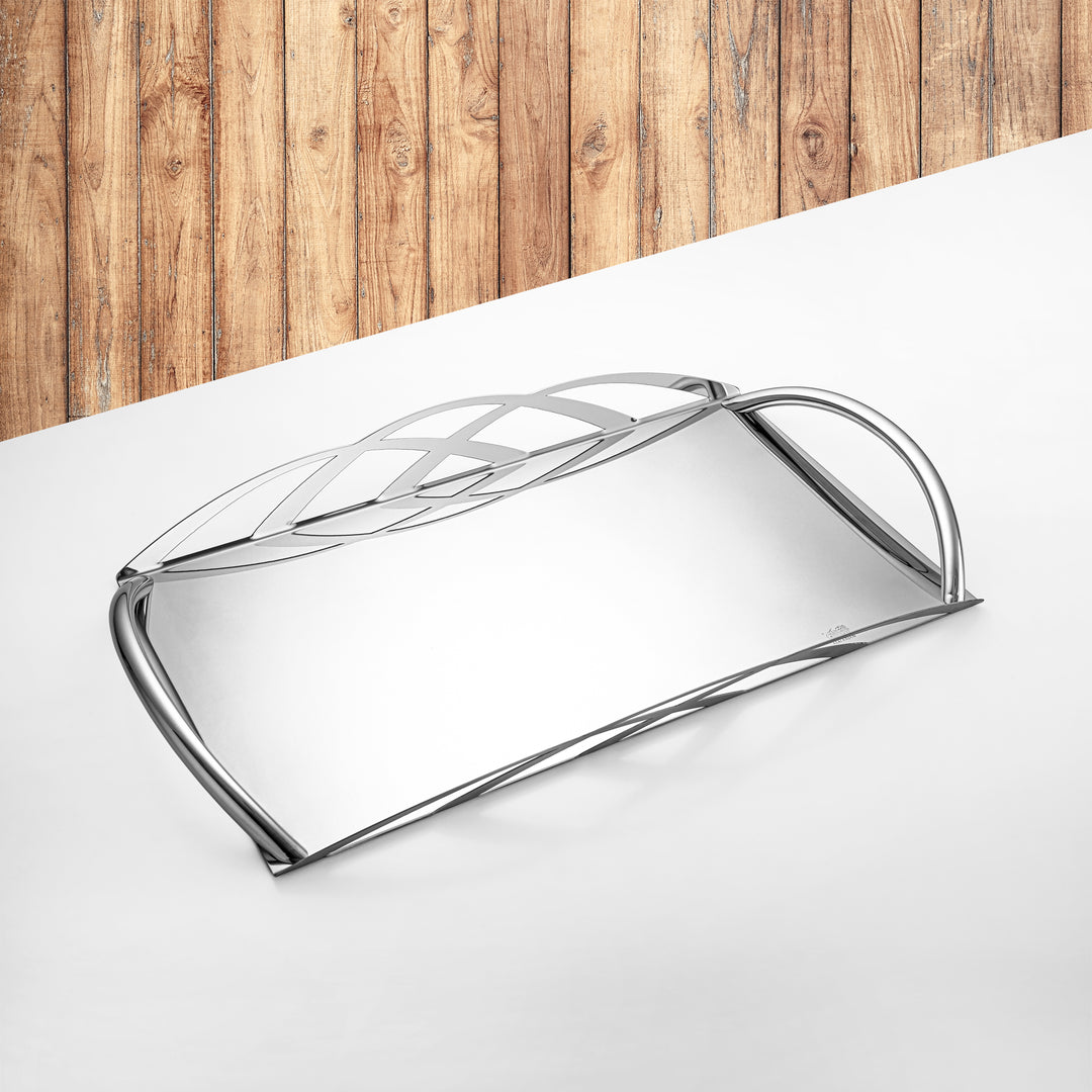 Almarjan Silver Mirror Finish Rectangle Serving Tray - 50CM, Made in Italy